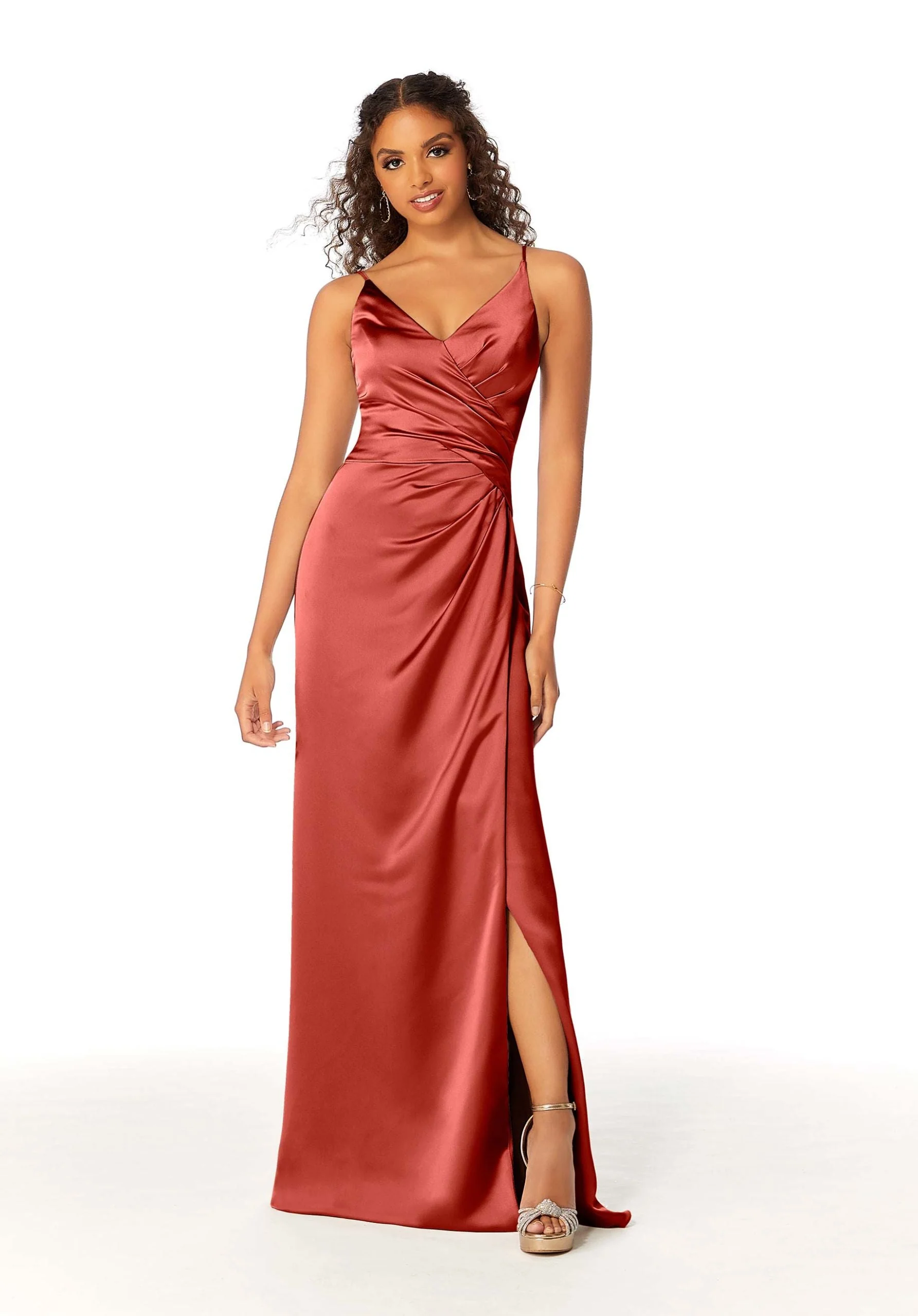 Silky Satin Bridesmaid Dress with Draped Surplice Bodice - Image 17