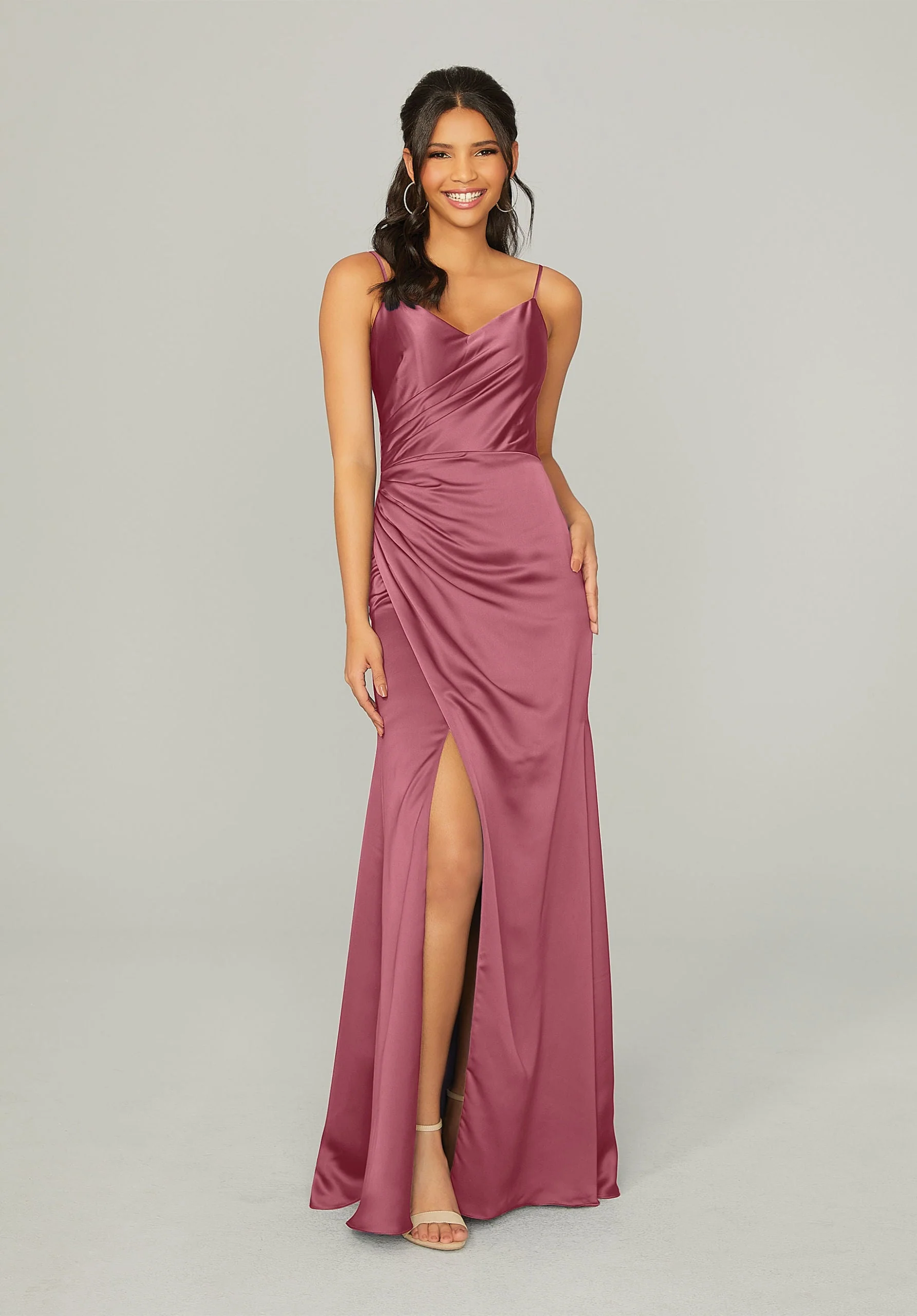 Silky Satin Bridesmaid Dress with Front Skirt Slit - Image 13