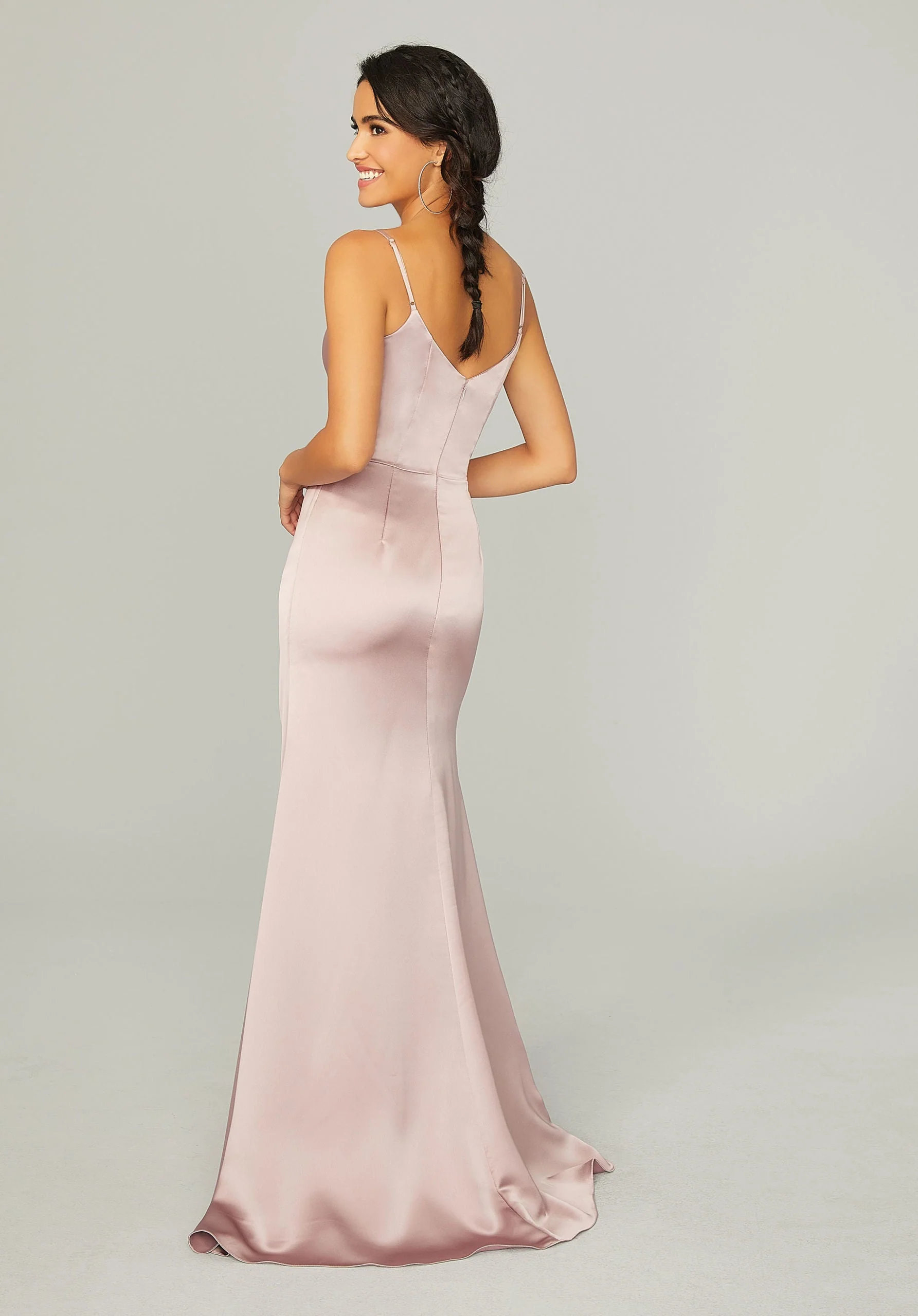 Silky Satin Bridesmaid Dress with Front Skirt Slit - Image 4