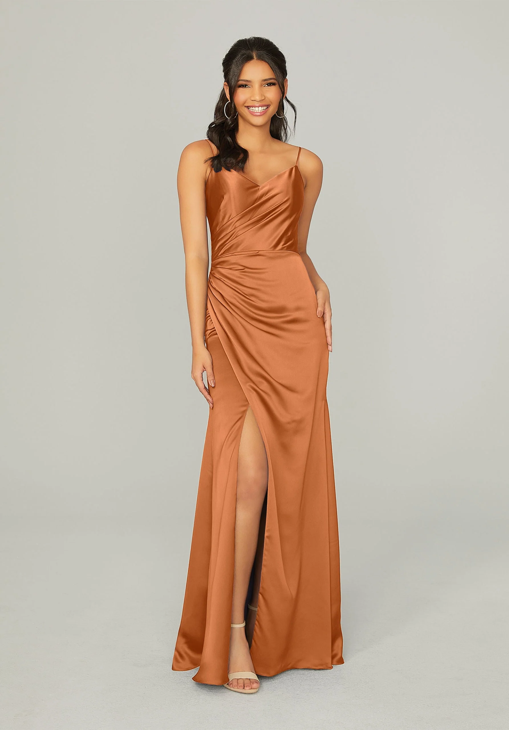 Silky Satin Bridesmaid Dress with Front Skirt Slit - Image 7