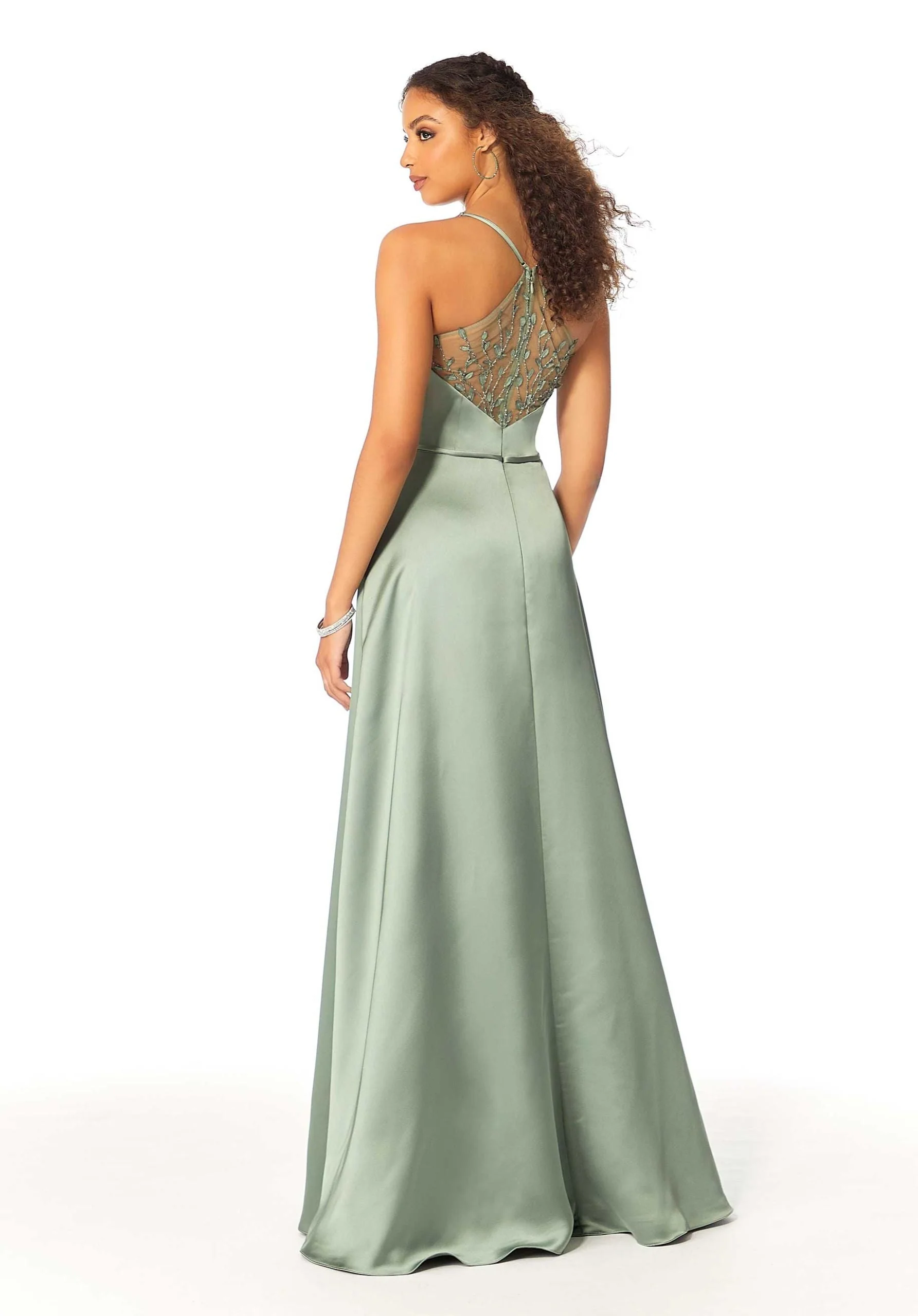 Silky Satin Bridesmaid Dress with Illusion Back - Image 2