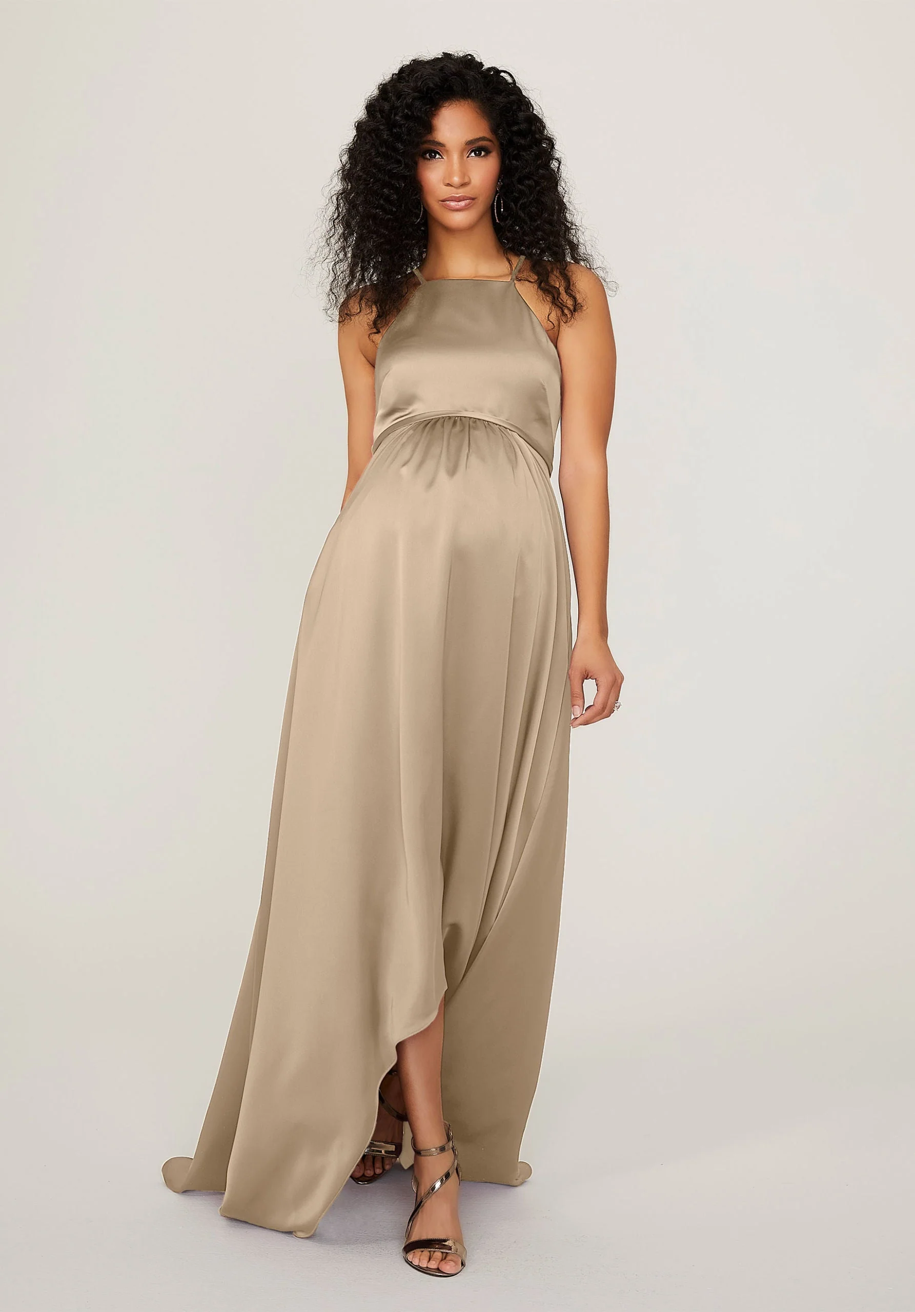 Silky Satin Square Neck Maternity Bridesmaid Dress - Image 11