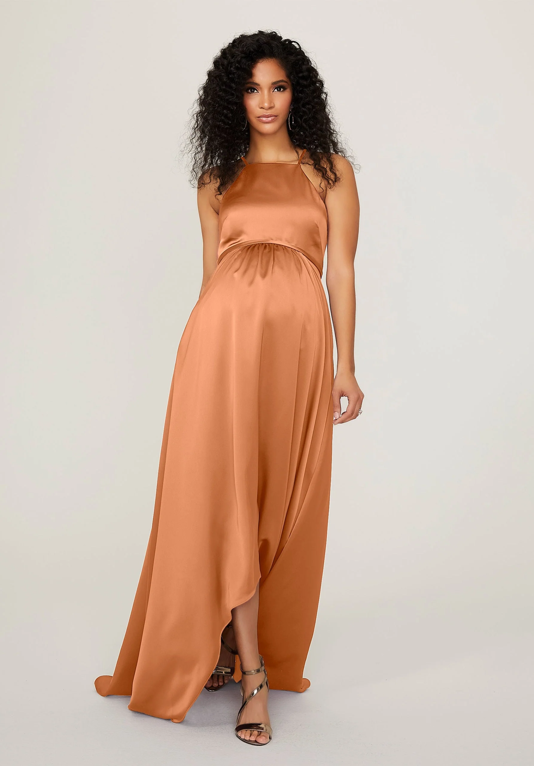 Silky Satin Square Neck Maternity Bridesmaid Dress - Image 13