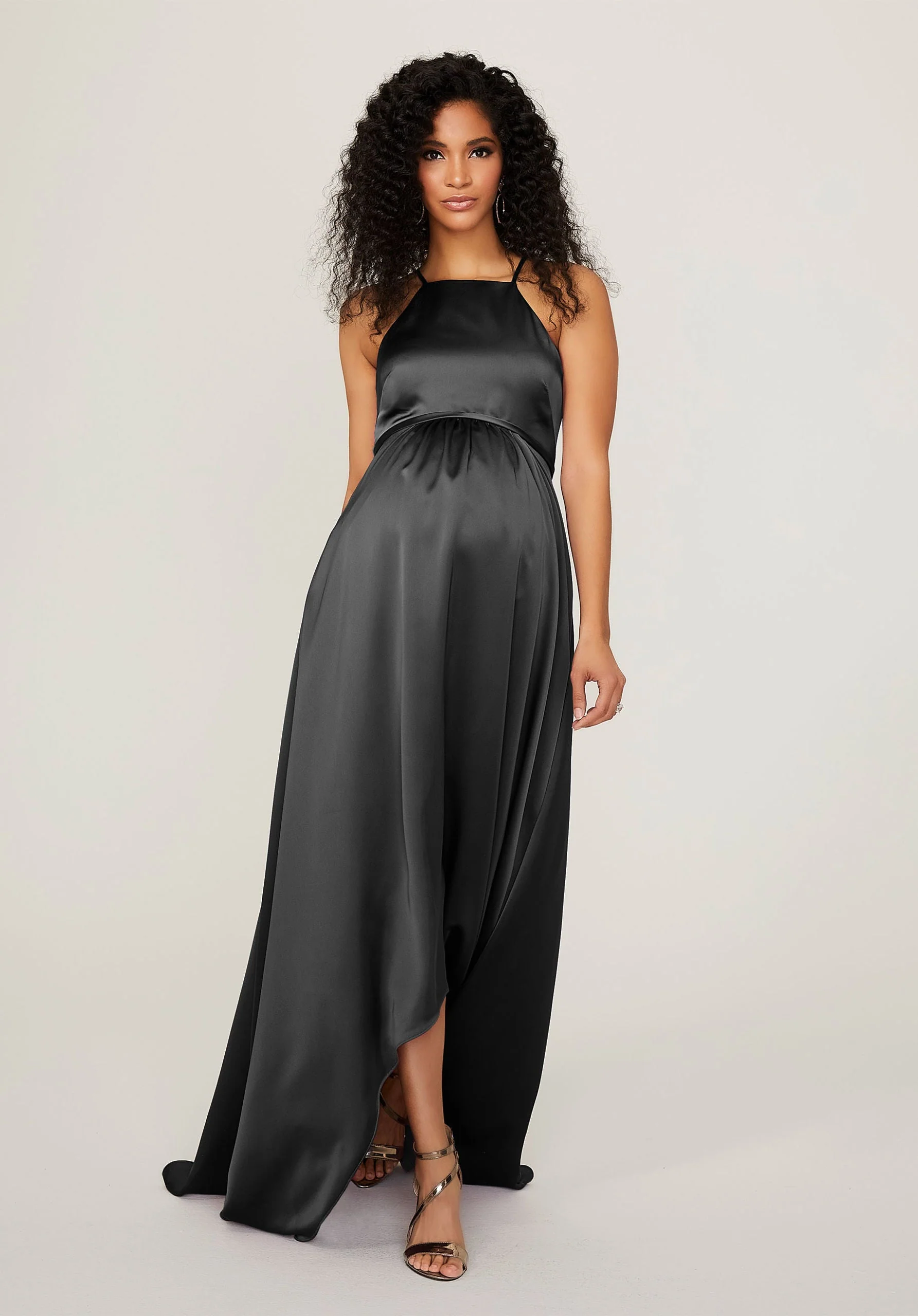 Silky Satin Square Neck Maternity Bridesmaid Dress - Image 16