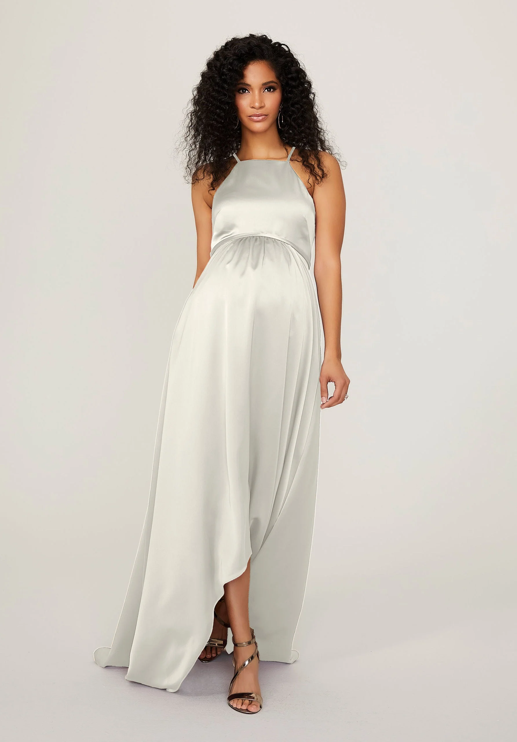 Silky Satin Square Neck Maternity Bridesmaid Dress - Image 4