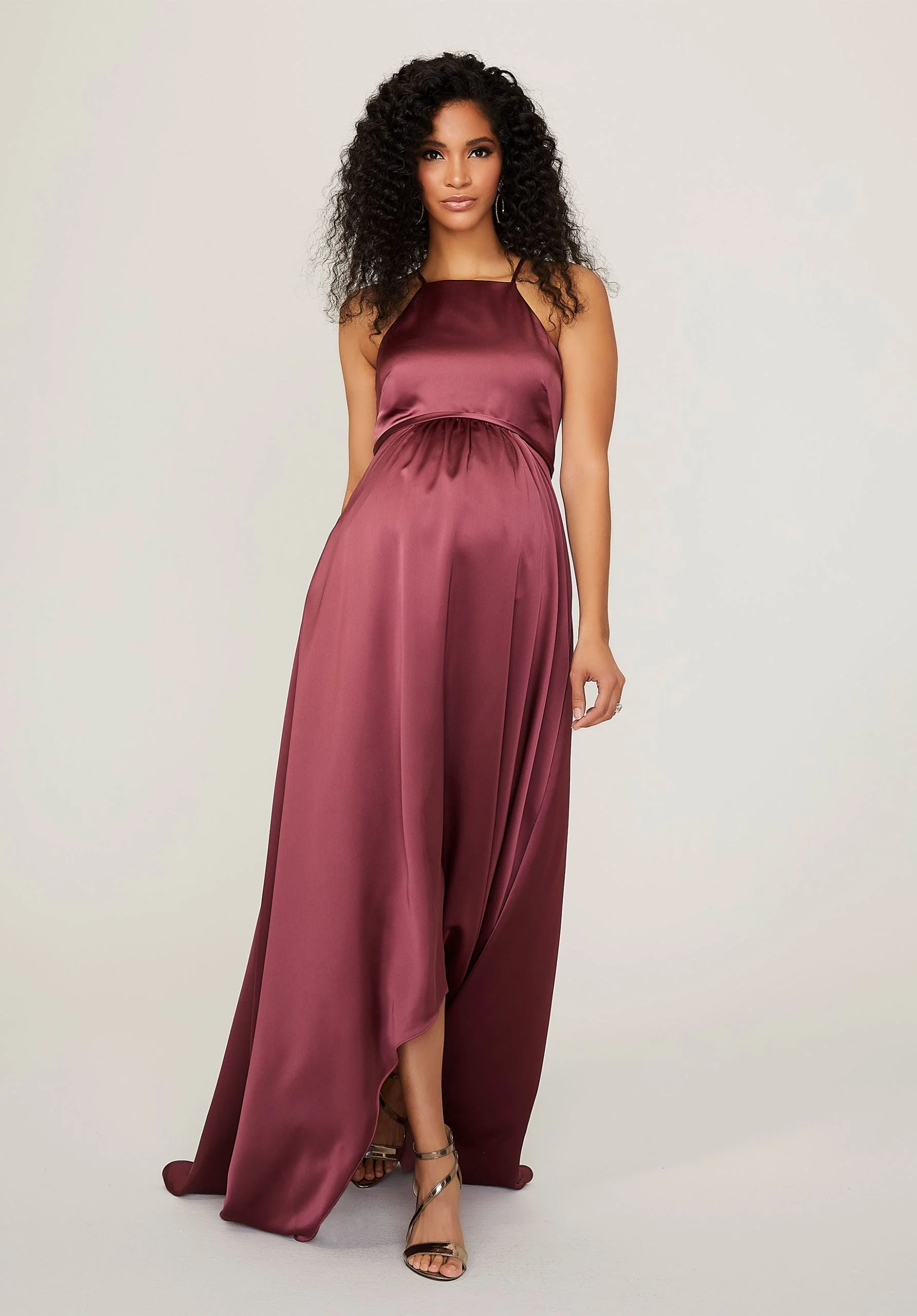Silky Satin Square Neck Maternity Bridesmaid Dress - Image 7