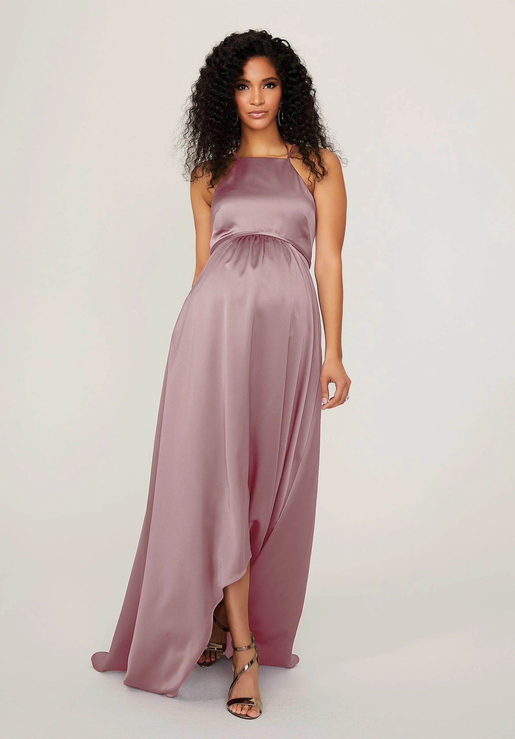 Silky Satin Square Neck Maternity Bridesmaid Dress - Image 9