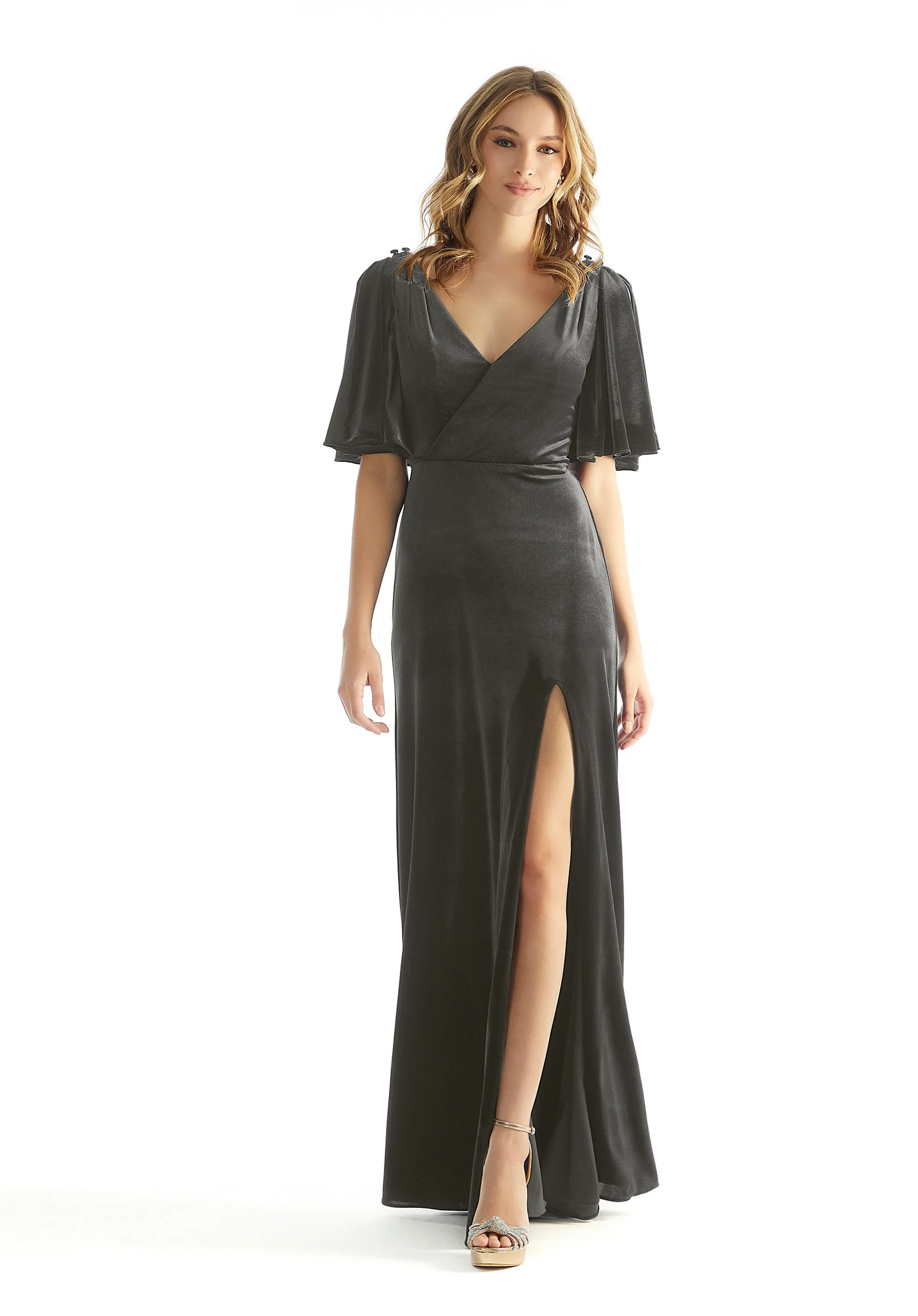 Slim A-line Stretch Velvet Bridesmaid Dress - Image 6