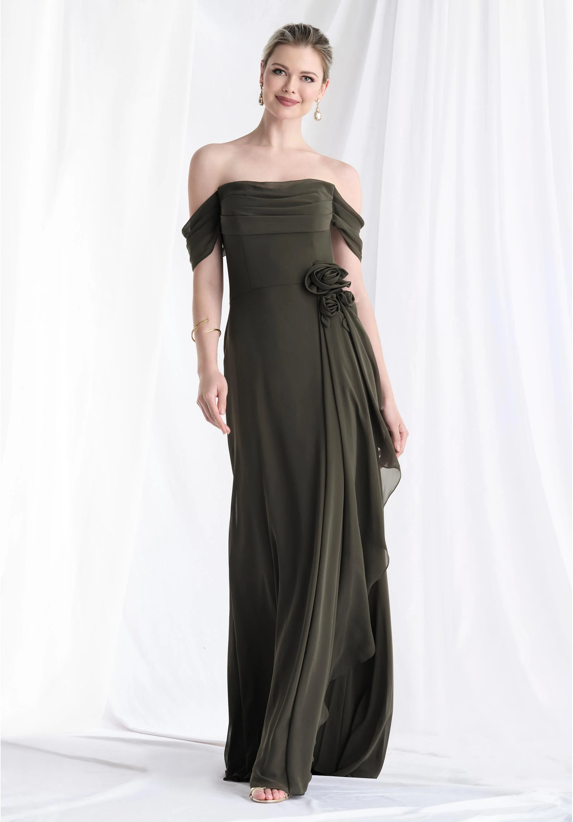 Soft Draped Chiffon A-Line Evening Gown - Image 4