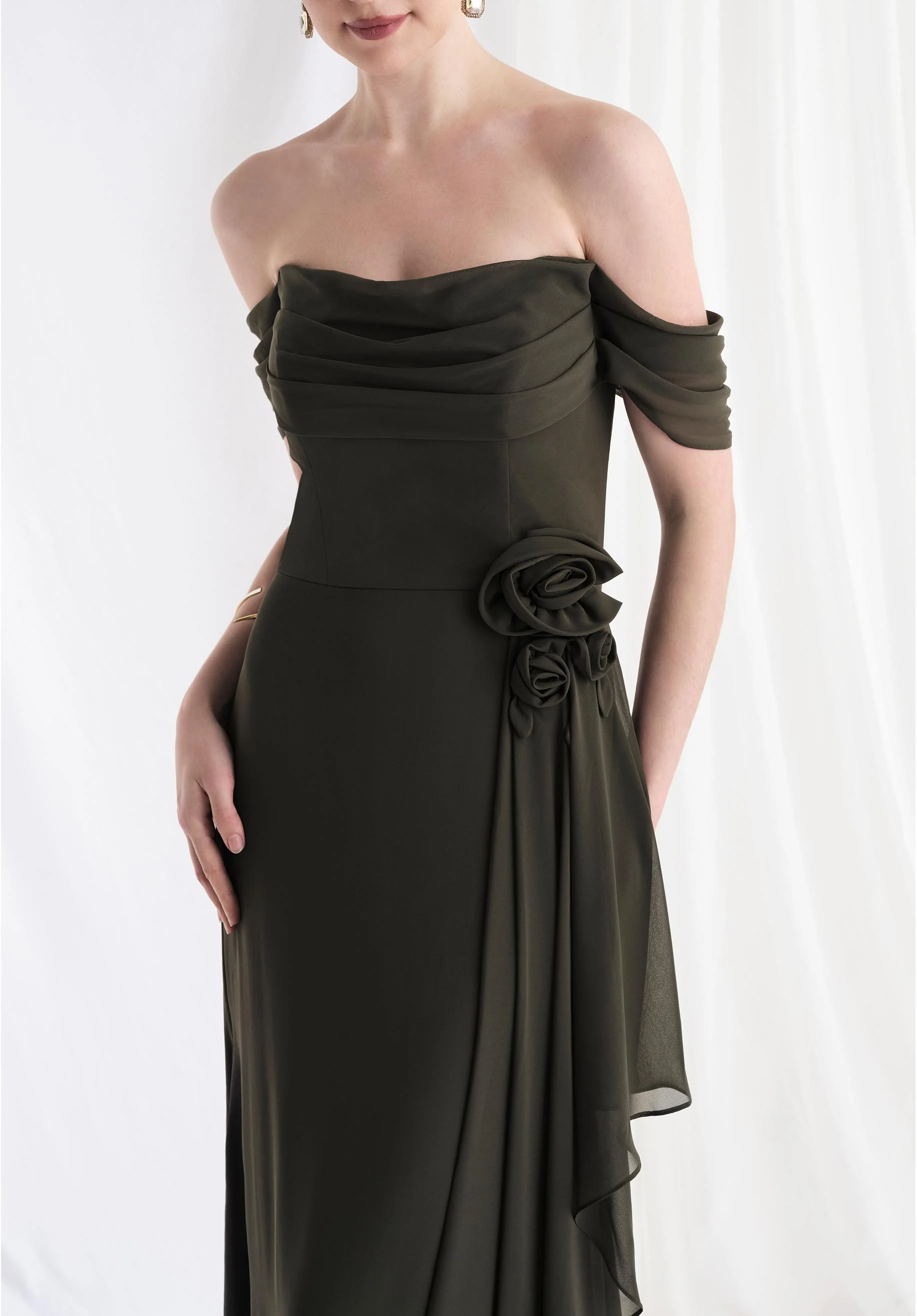 Soft Draped Chiffon A-Line Evening Gown - Image 5
