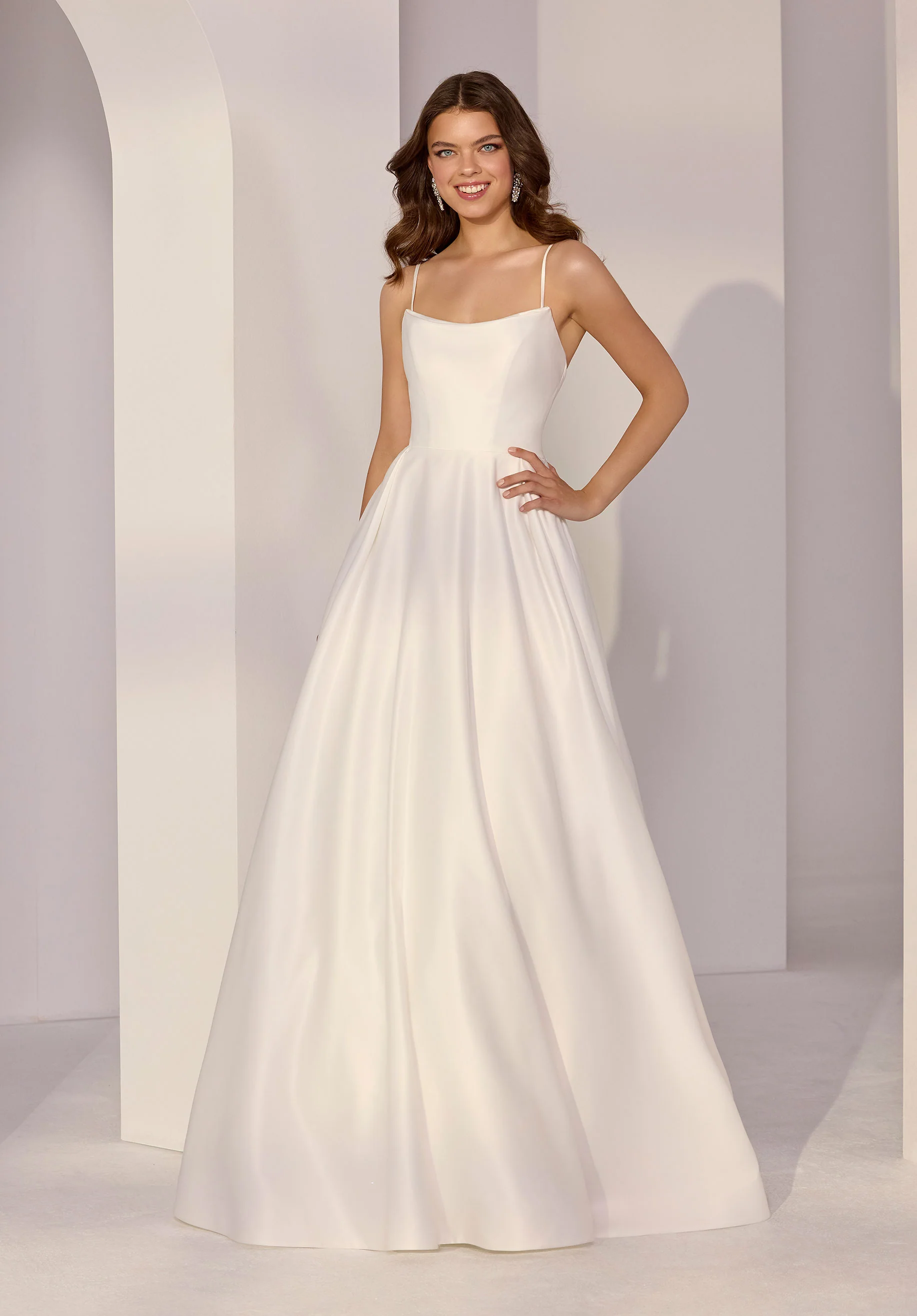 Soft Draped Lamour Satin Party Dress with Pockets - Image 3