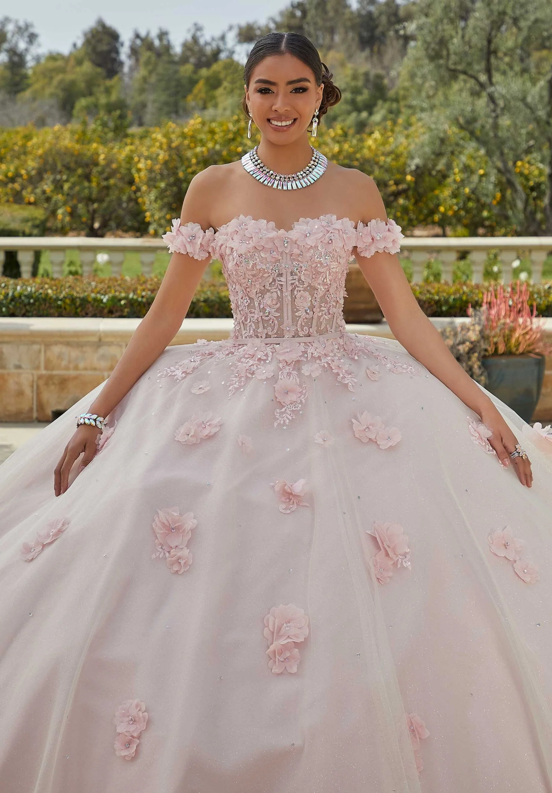 Sparkle Tulle and Floral Embroidered Quinceañera Dress - Image 2
