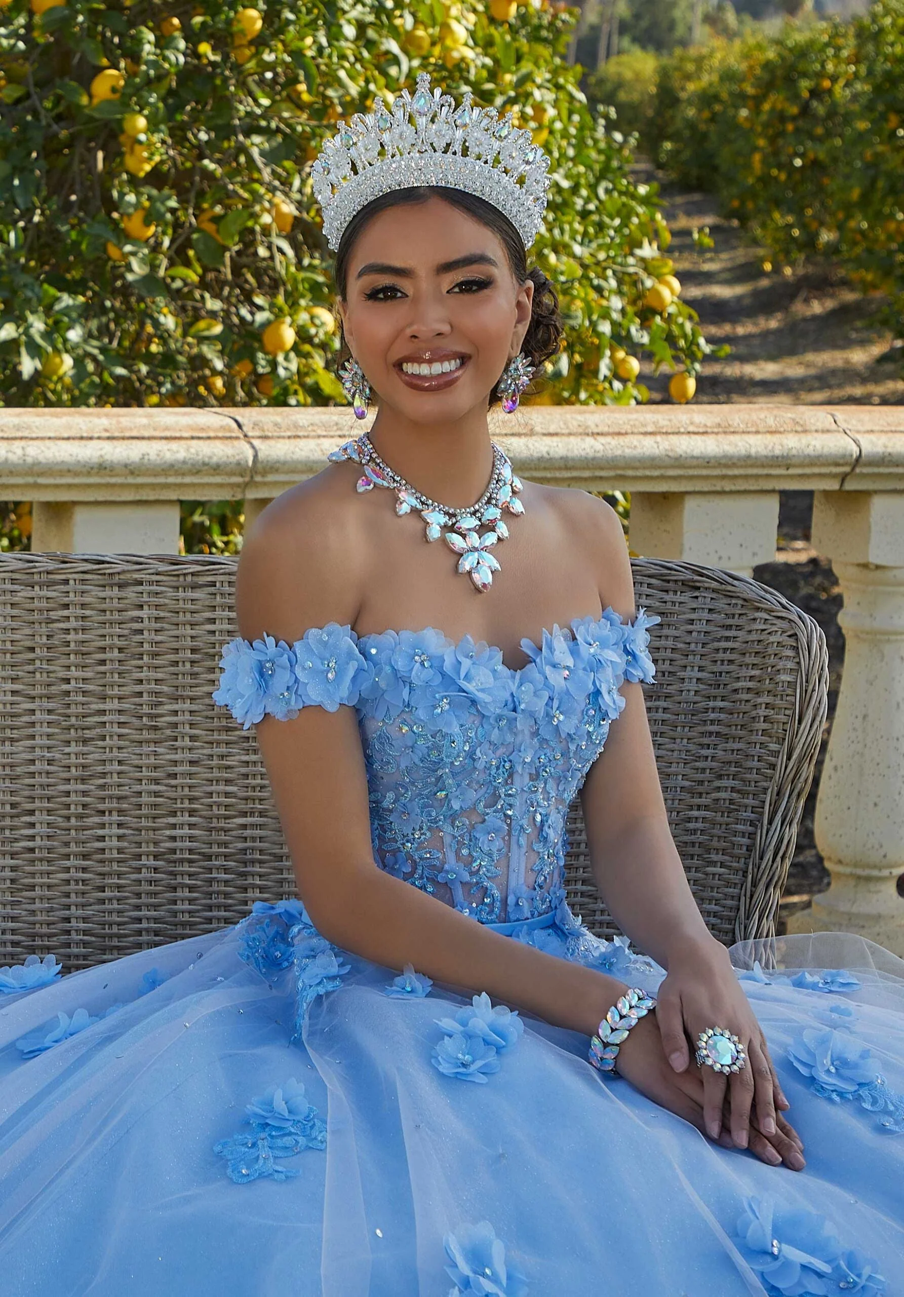 Sparkle Tulle and Floral Embroidered Quinceañera Dress - Image 7