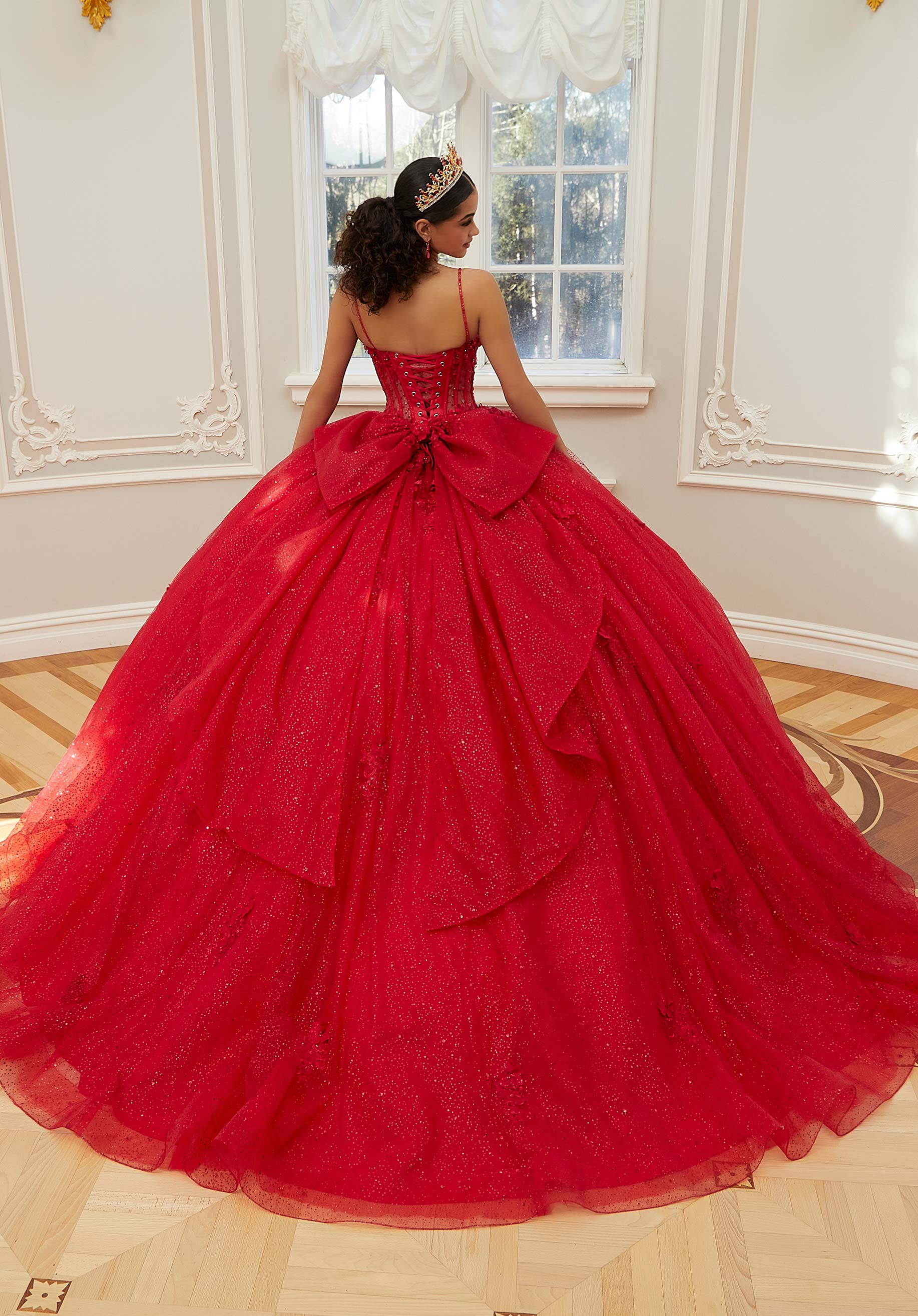 Sparkle Tulle Quinceañera Dress with Sheer Bodice and Three-Dimensional Florals - Image 7