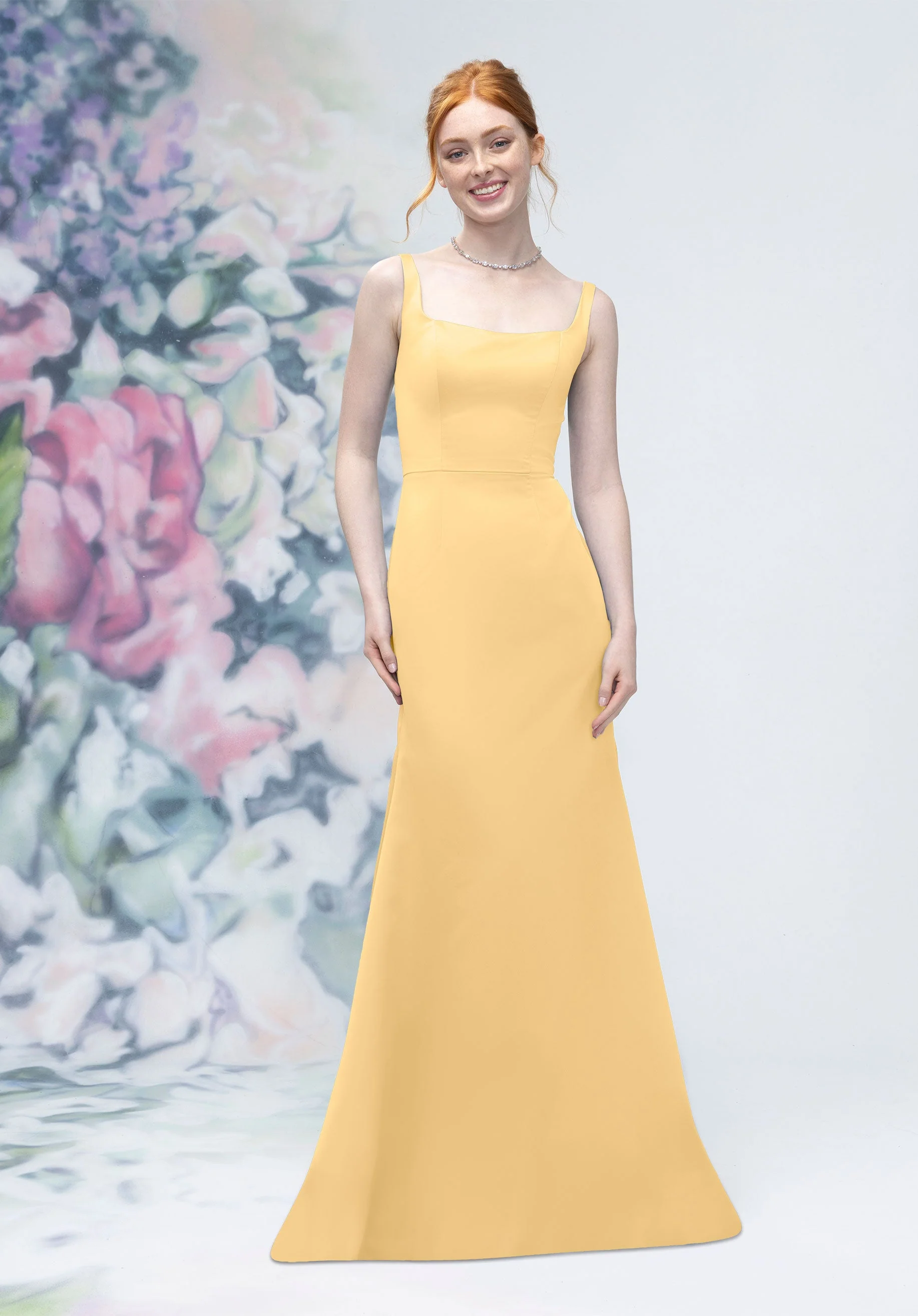Square Neck Strap Back Satin Bridesmaid Dress - Image 12