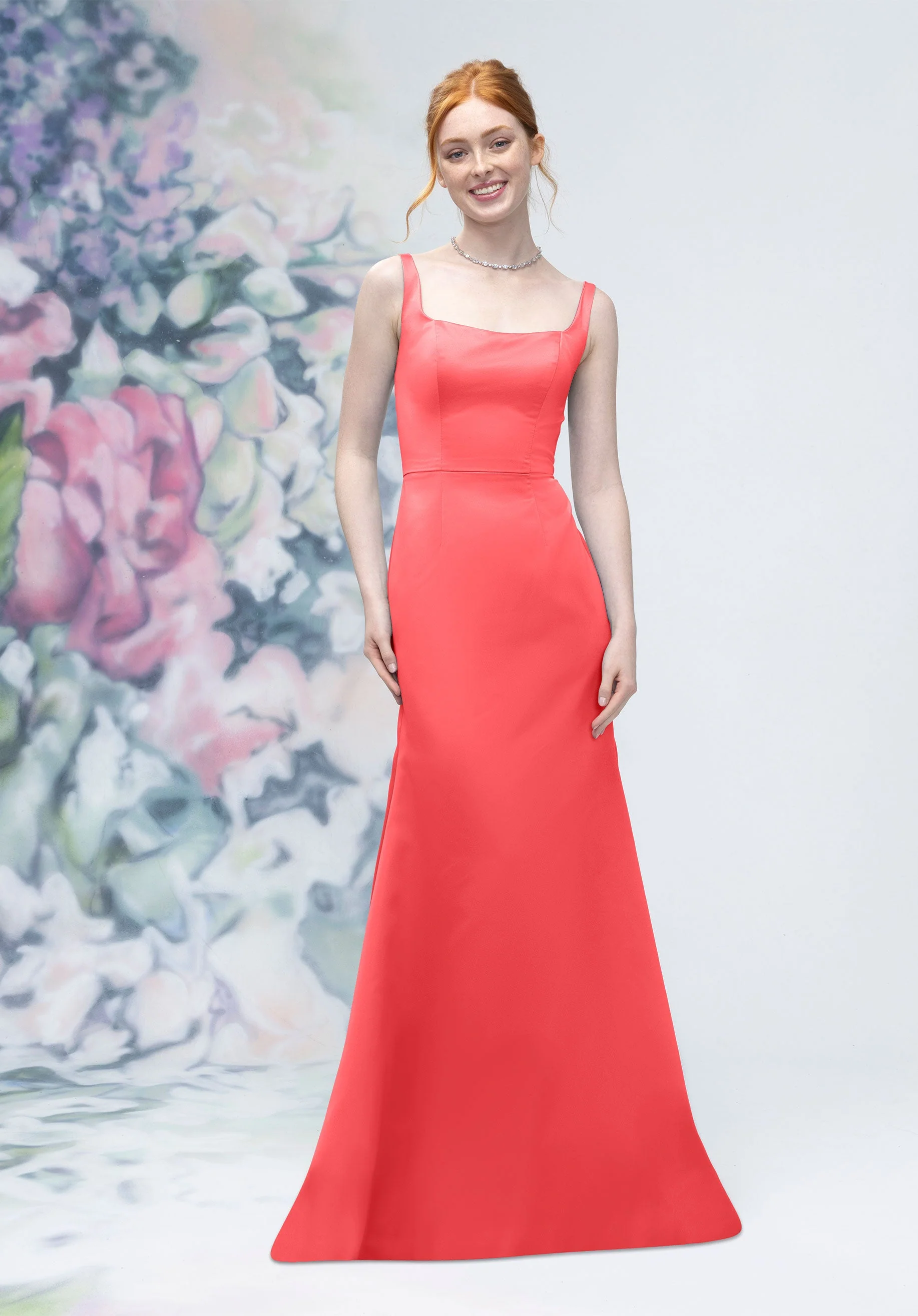 Square Neck Strap Back Satin Bridesmaid Dress - Image 13