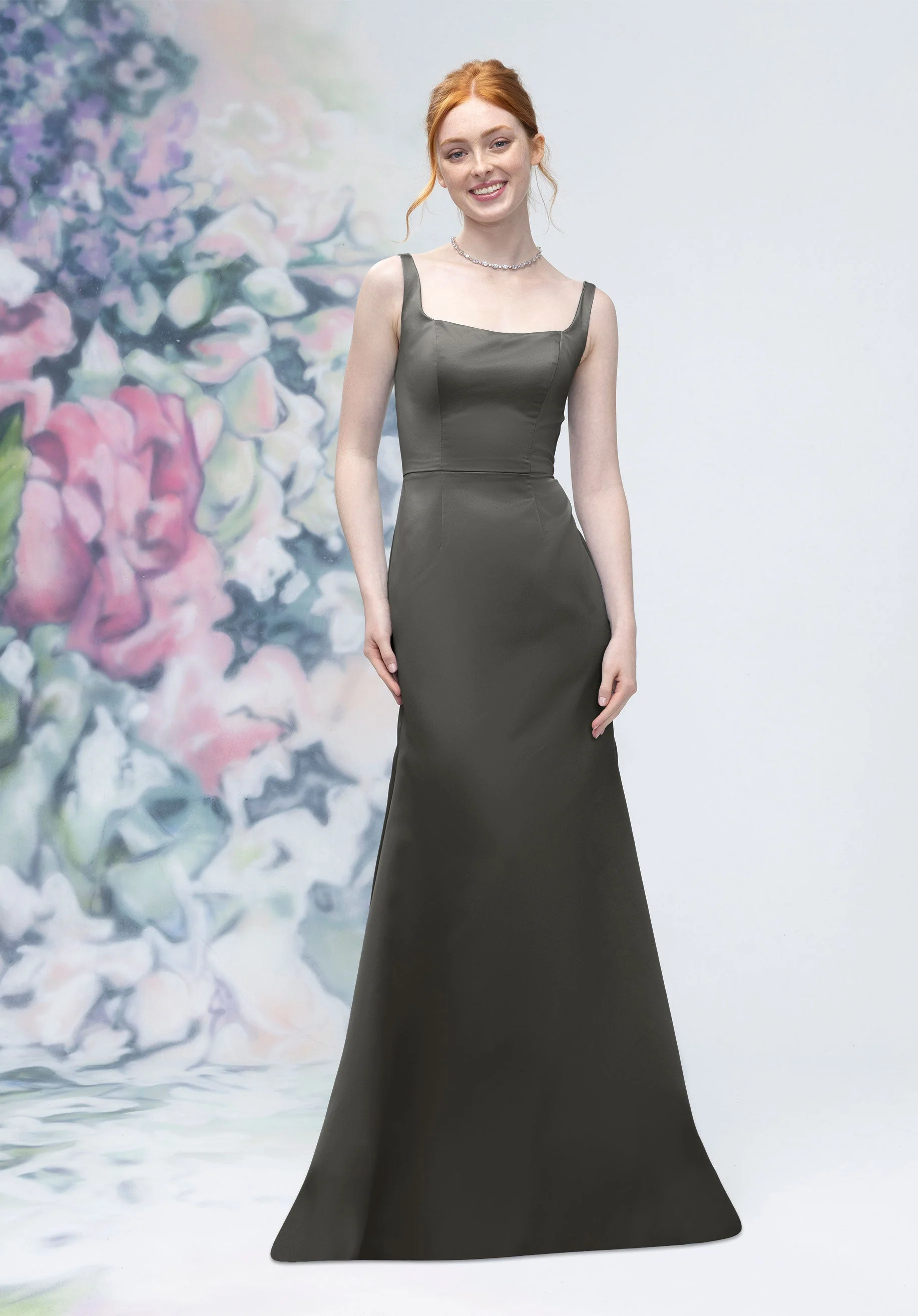 Square Neck Strap Back Satin Bridesmaid Dress - Image 15