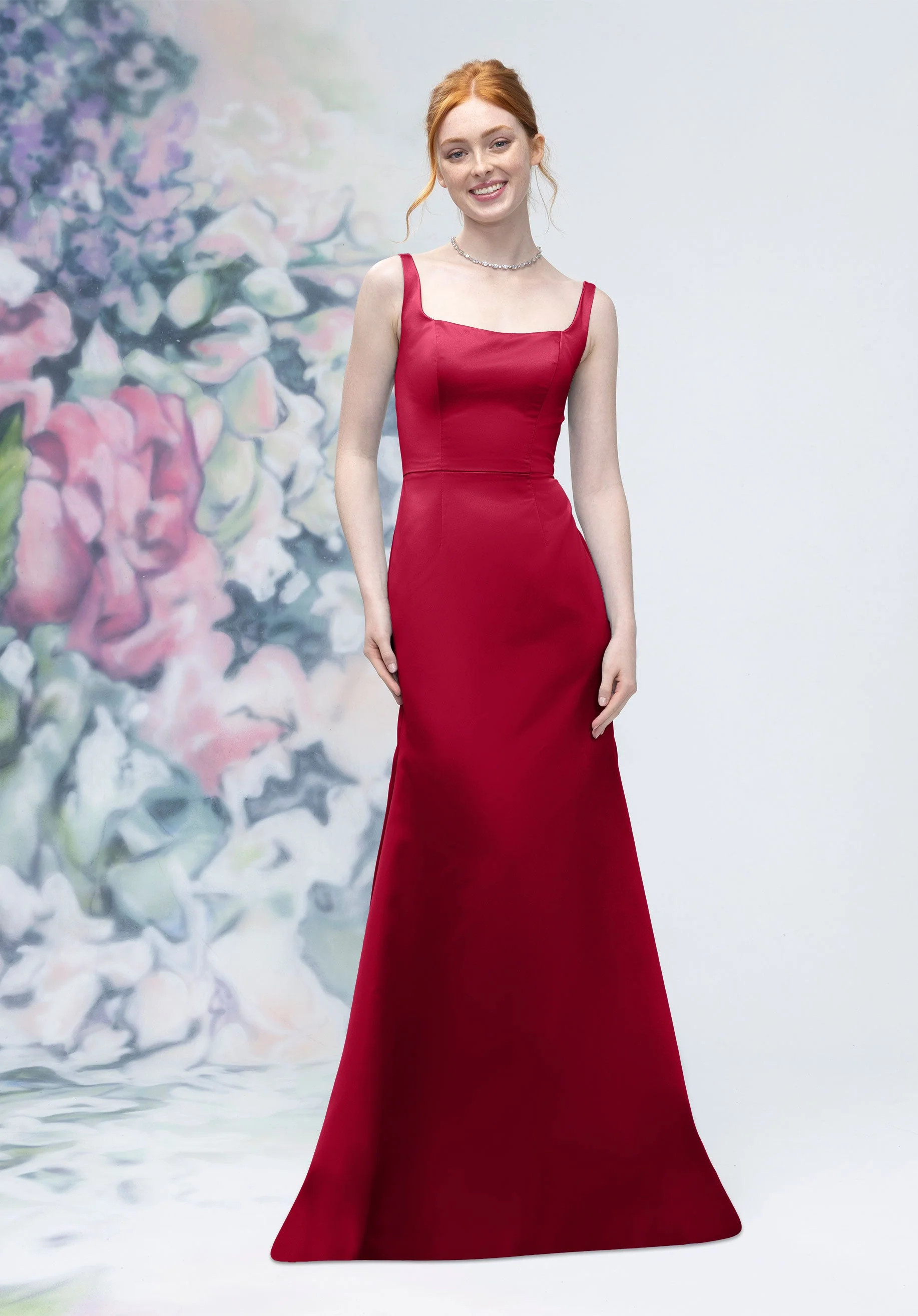 Square Neck Strap Back Satin Bridesmaid Dress - Image 17