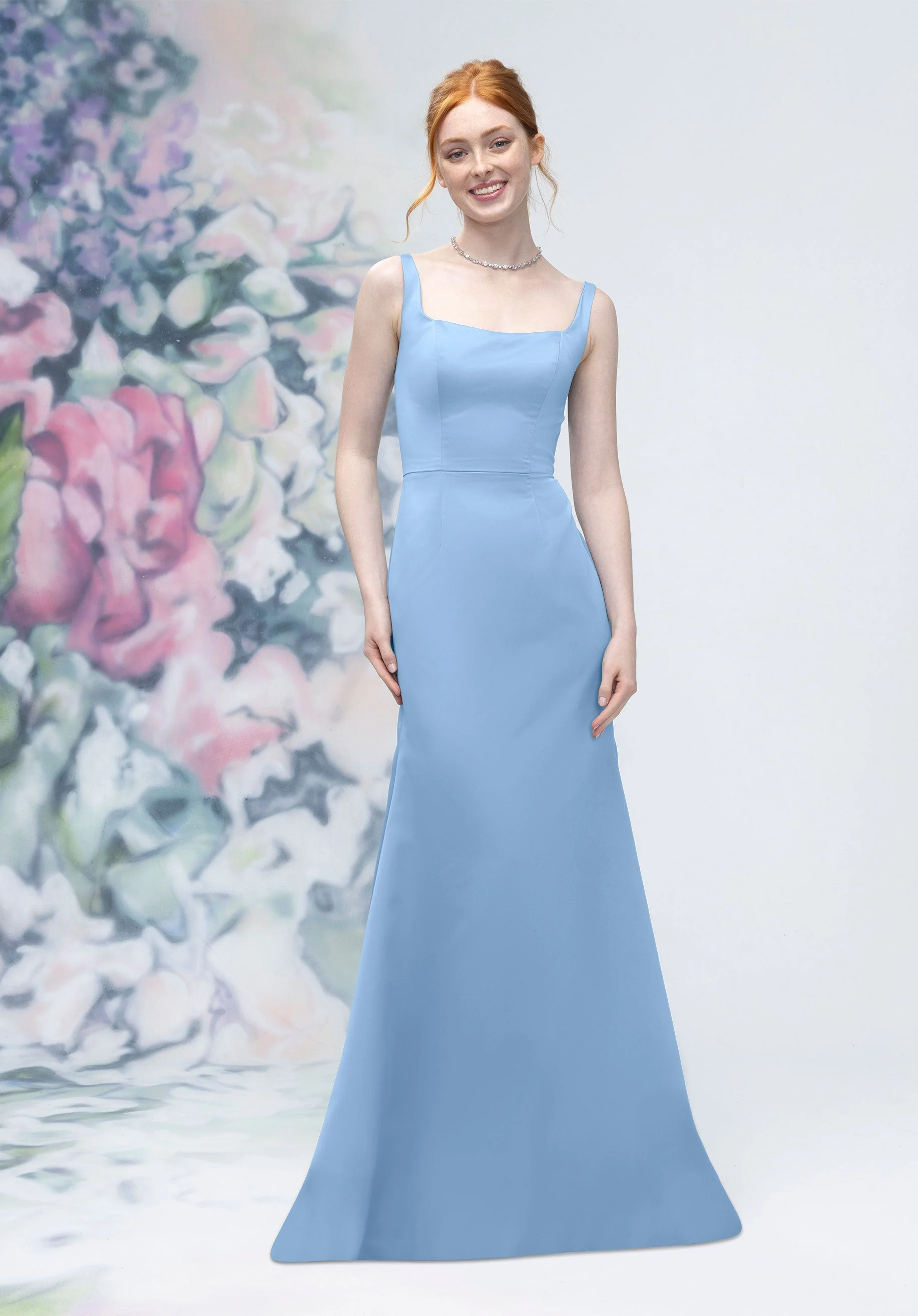 Square Neck Strap Back Satin Bridesmaid Dress - Image 18