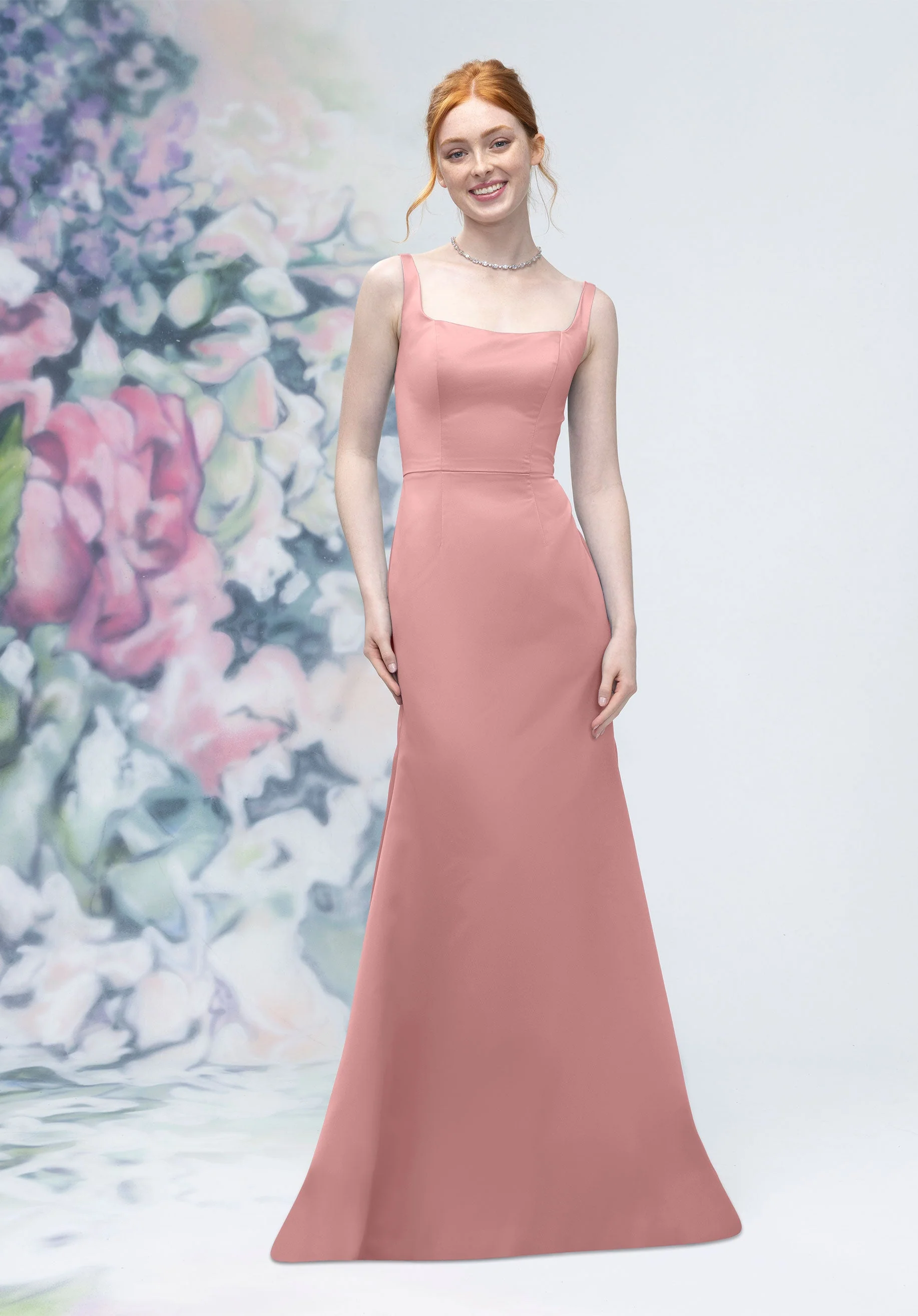 Square Neck Strap Back Satin Bridesmaid Dress - Image 20