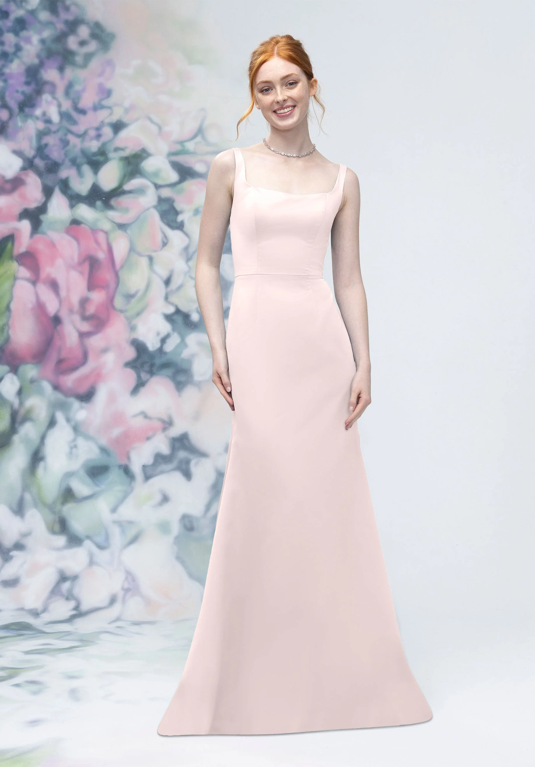 Square Neck Strap Back Satin Bridesmaid Dress - Image 21