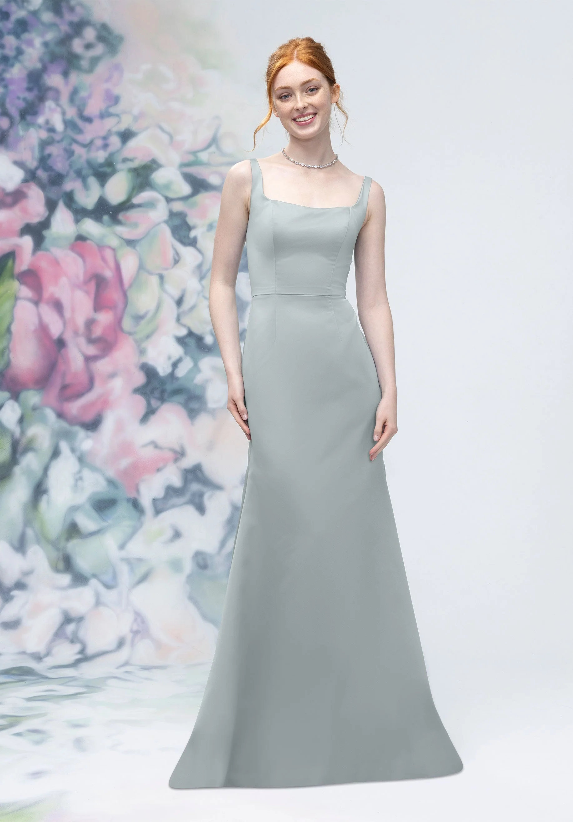 Square Neck Strap Back Satin Bridesmaid Dress - Image 22