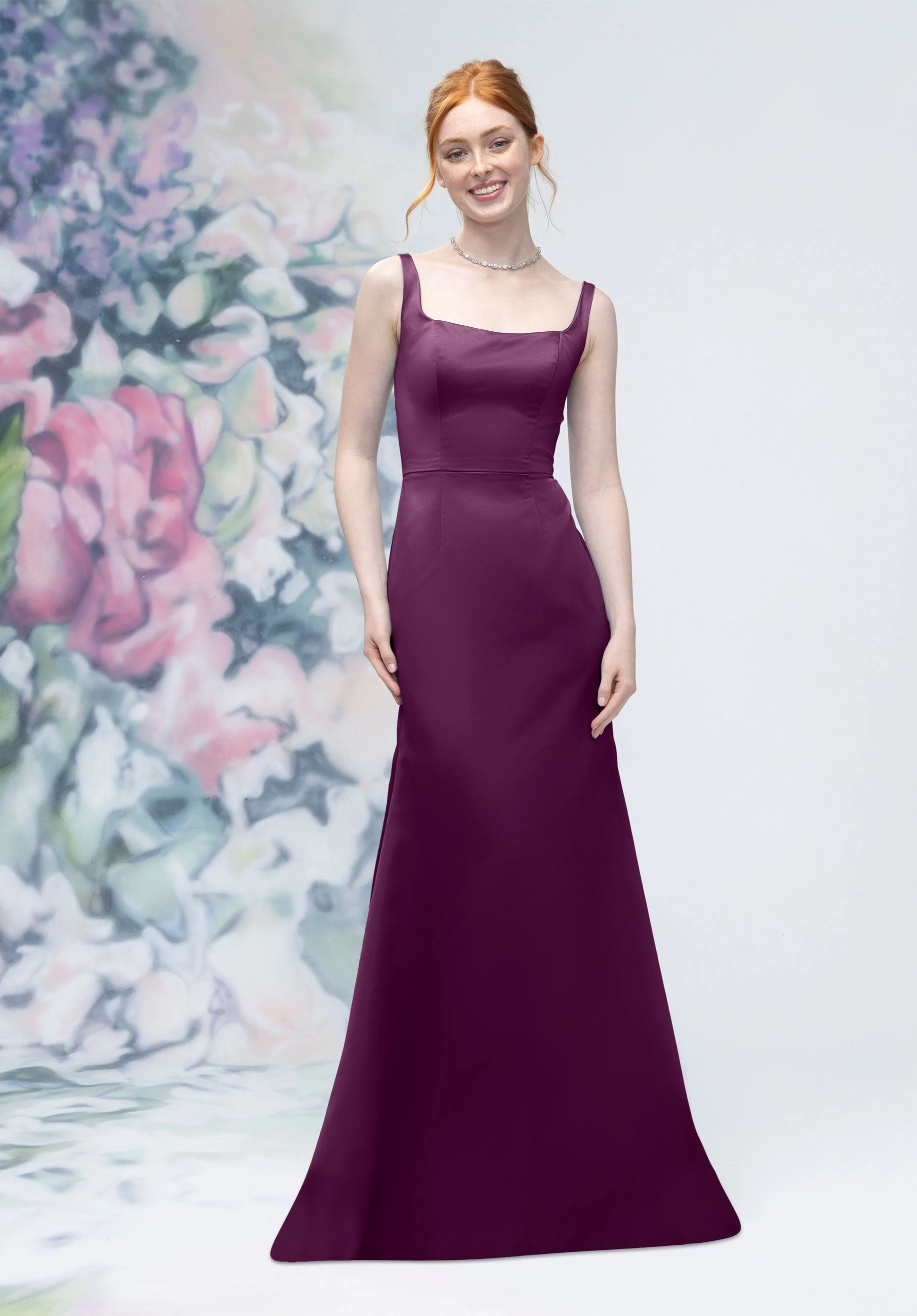 Square Neck Strap Back Satin Bridesmaid Dress - Image 23