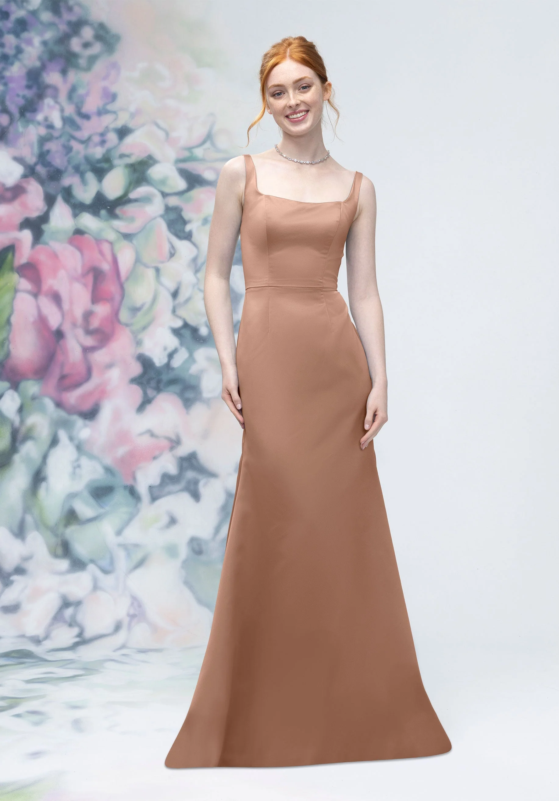 Square Neck Strap Back Satin Bridesmaid Dress - Image 25