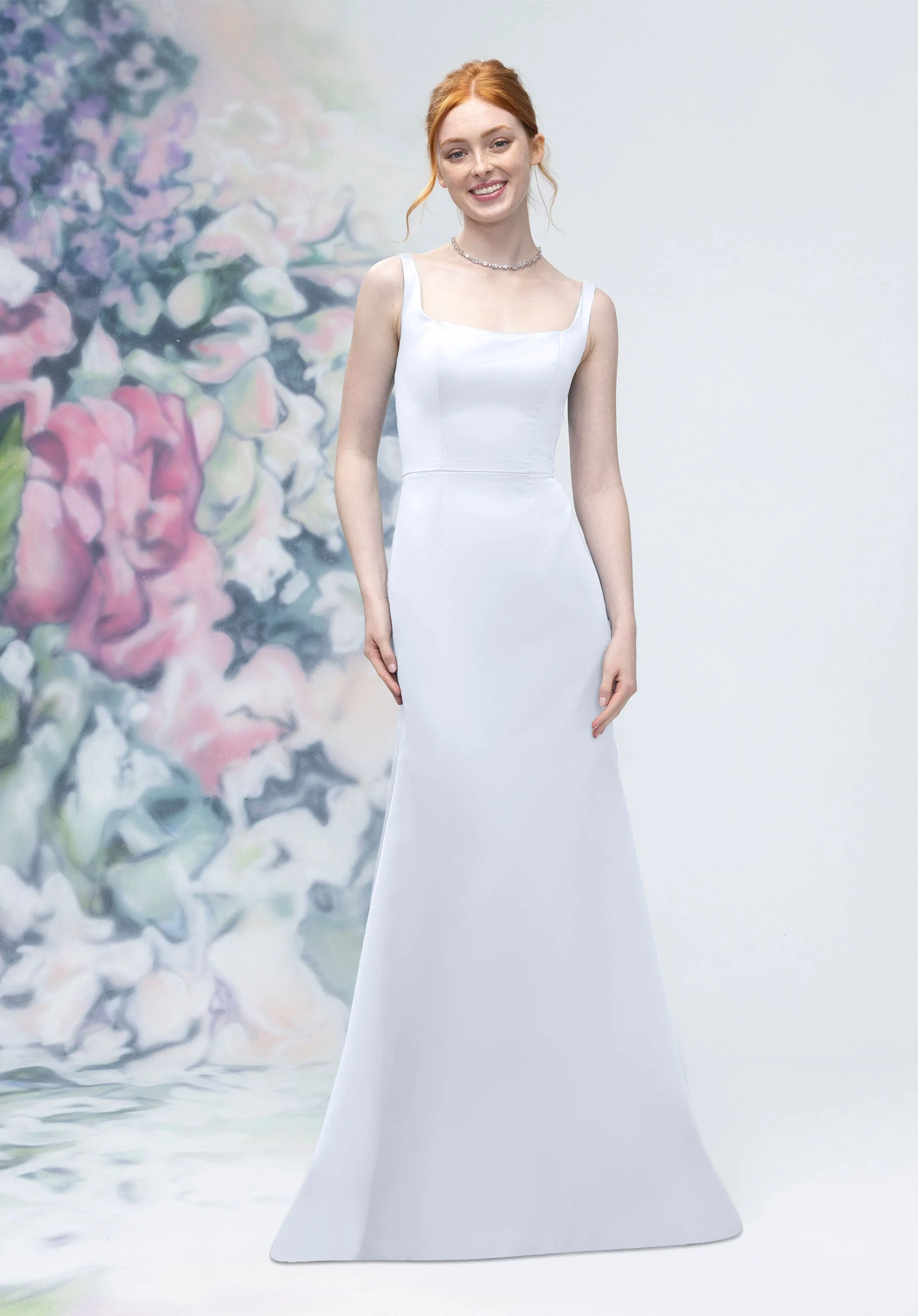 Square Neck Strap Back Satin Bridesmaid Dress - Image 26