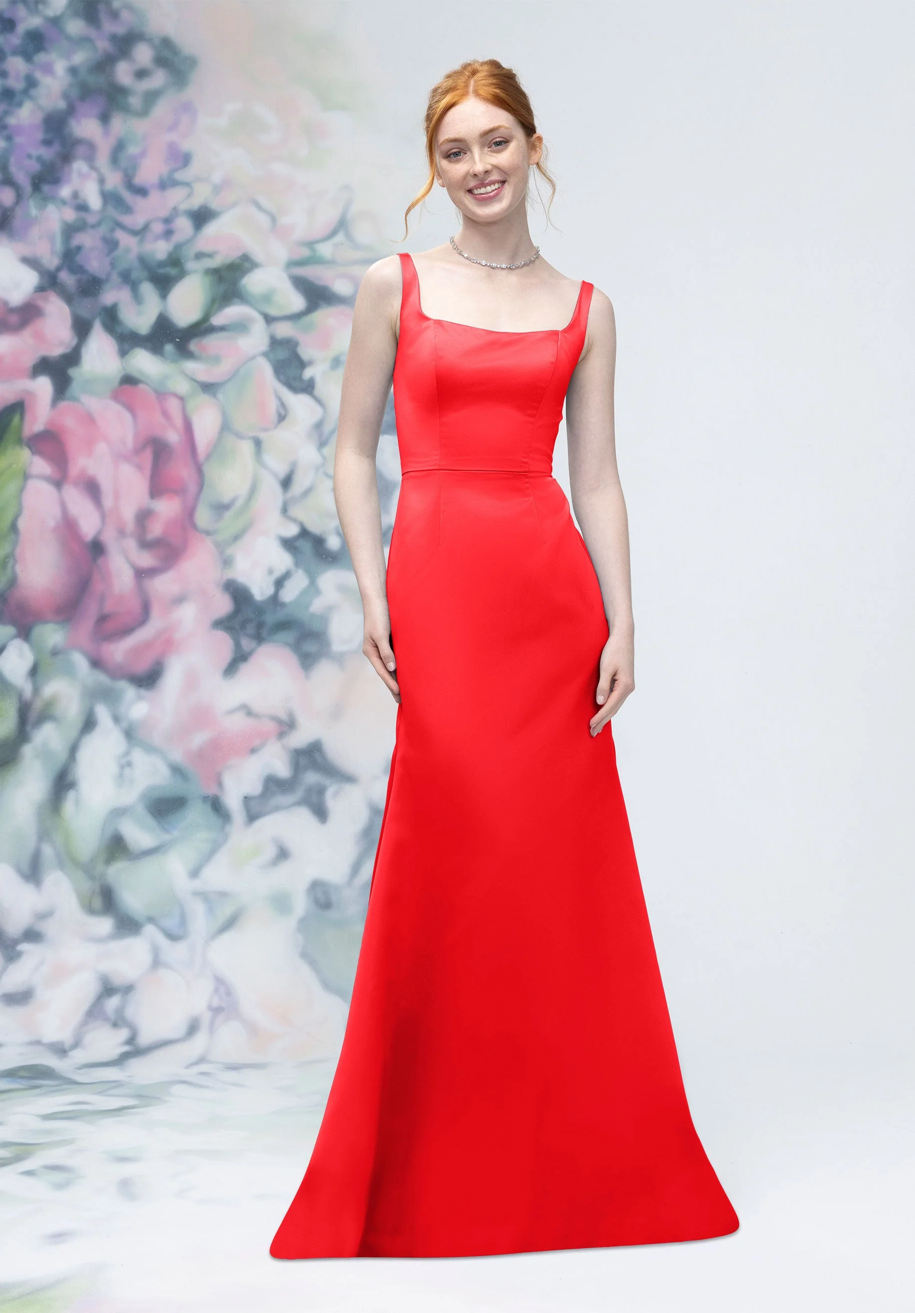 Square Neck Strap Back Satin Bridesmaid Dress - Image 27