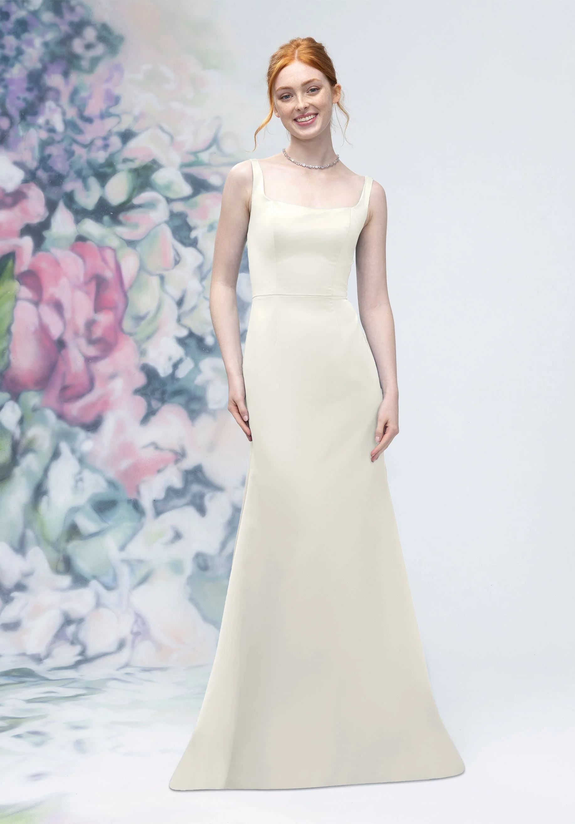 Square Neck Strap Back Satin Bridesmaid Dress - Image 28