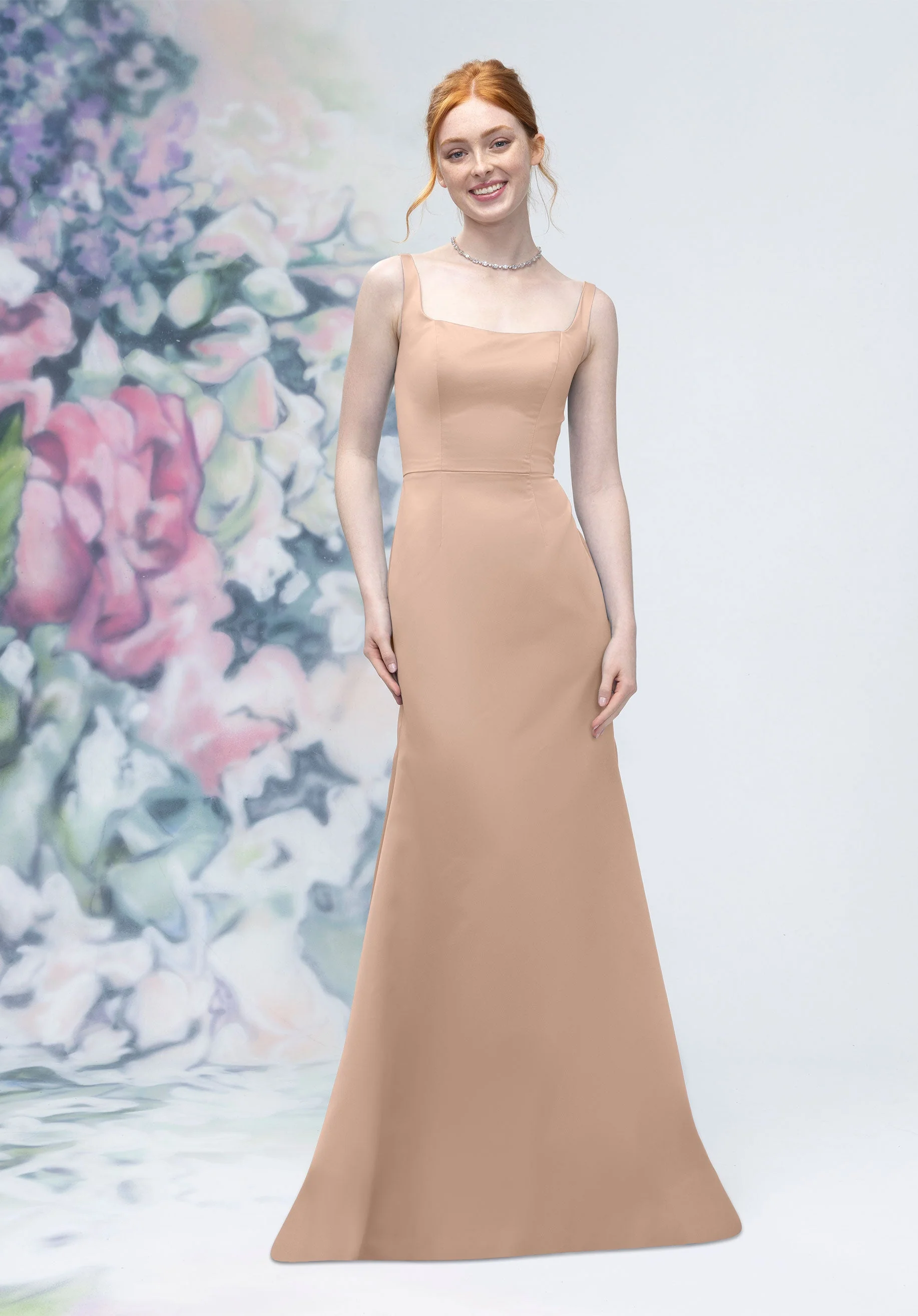 Square Neck Strap Back Satin Bridesmaid Dress - Image 29