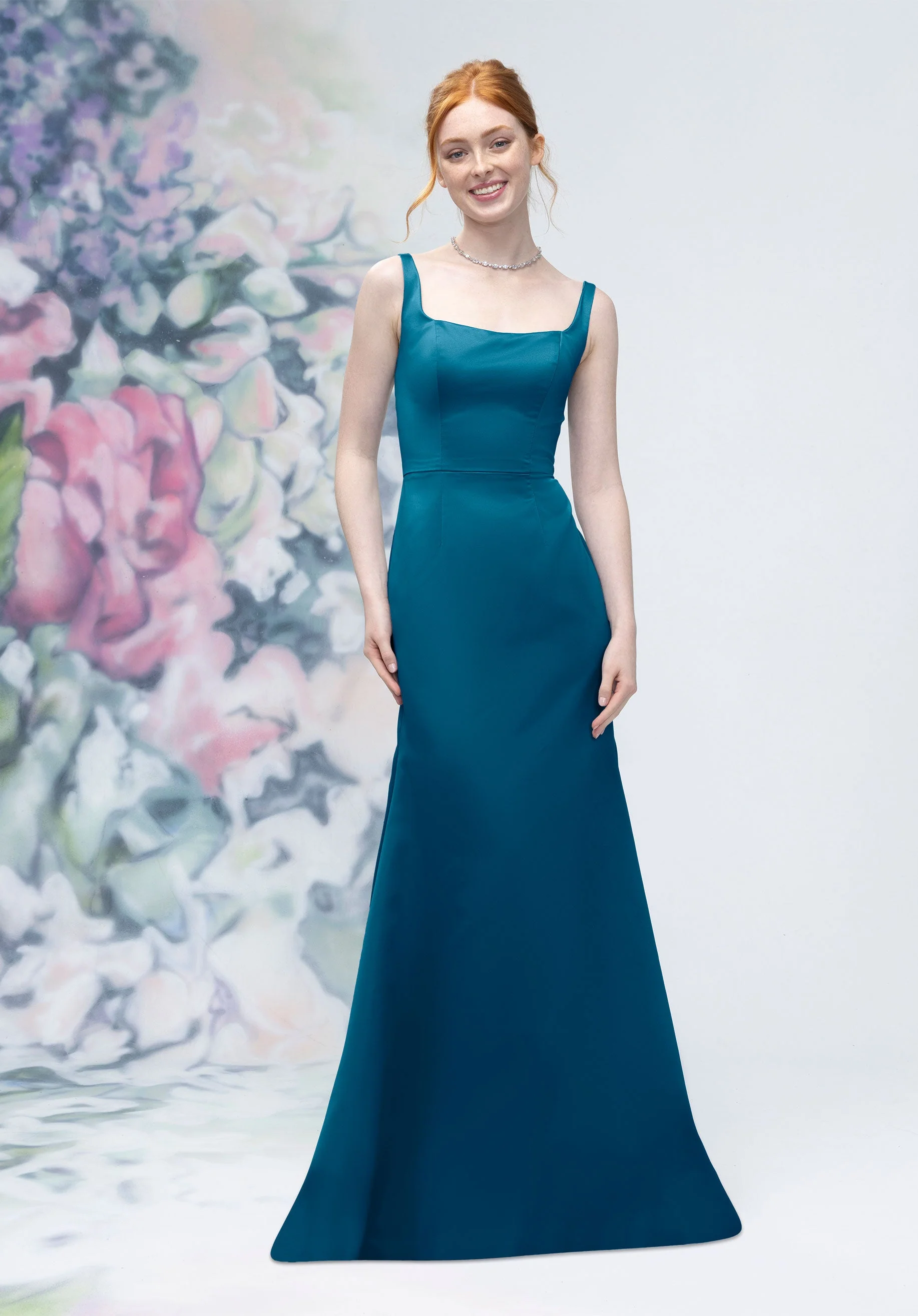 Square Neck Strap Back Satin Bridesmaid Dress - Image 30