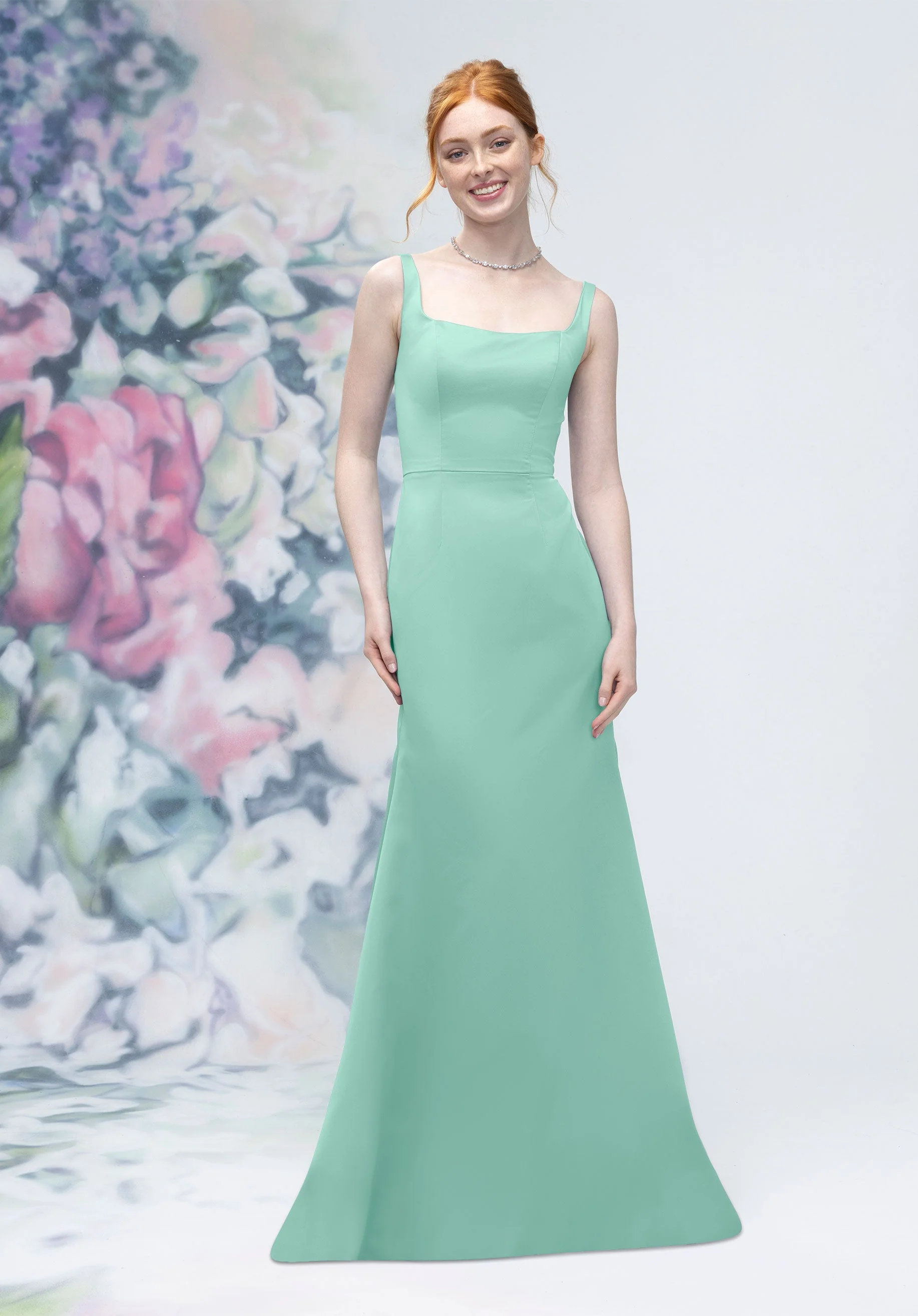Square Neck Strap Back Satin Bridesmaid Dress - Image 31