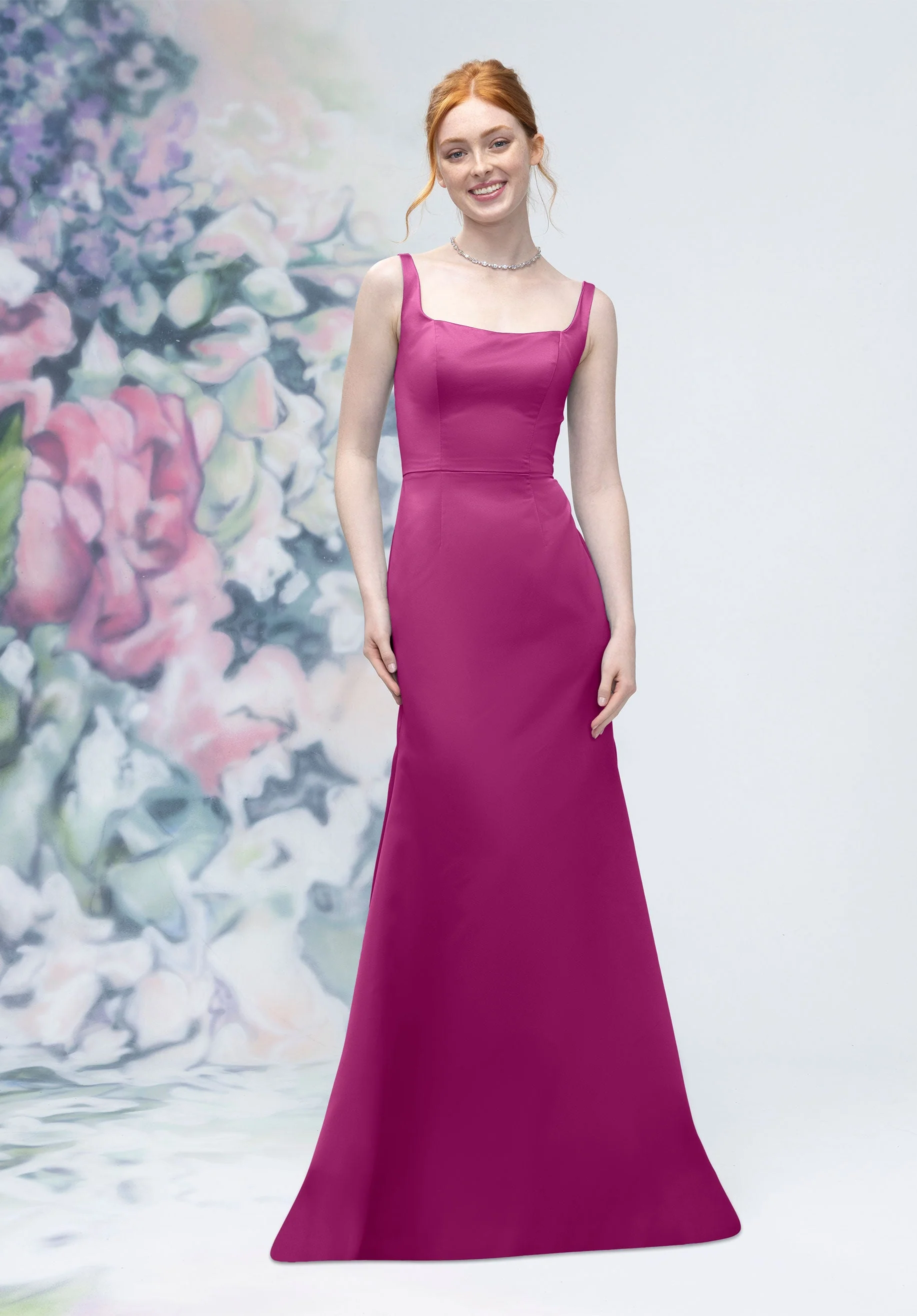 Square Neck Strap Back Satin Bridesmaid Dress - Image 33
