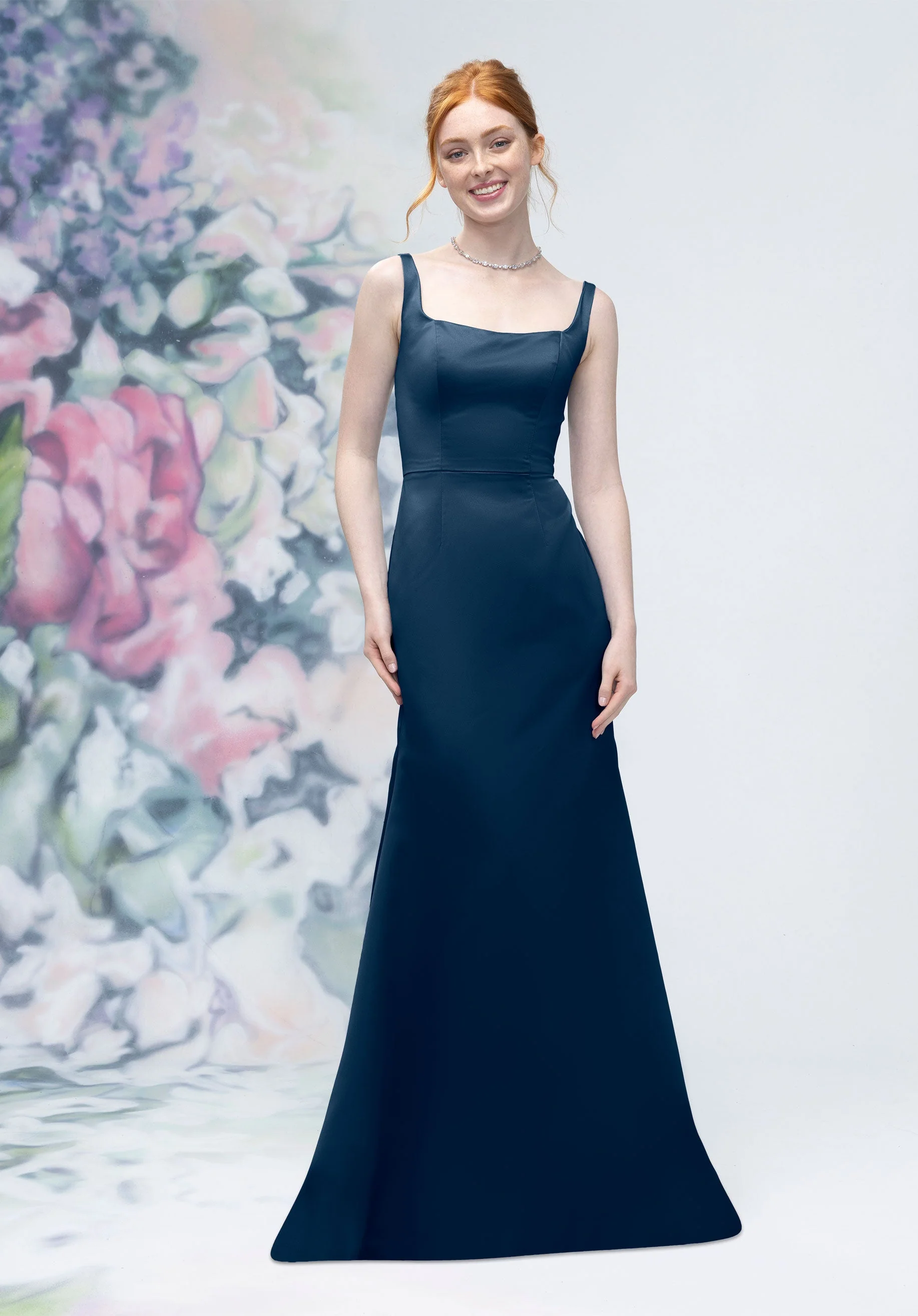 Square Neck Strap Back Satin Bridesmaid Dress - Image 34