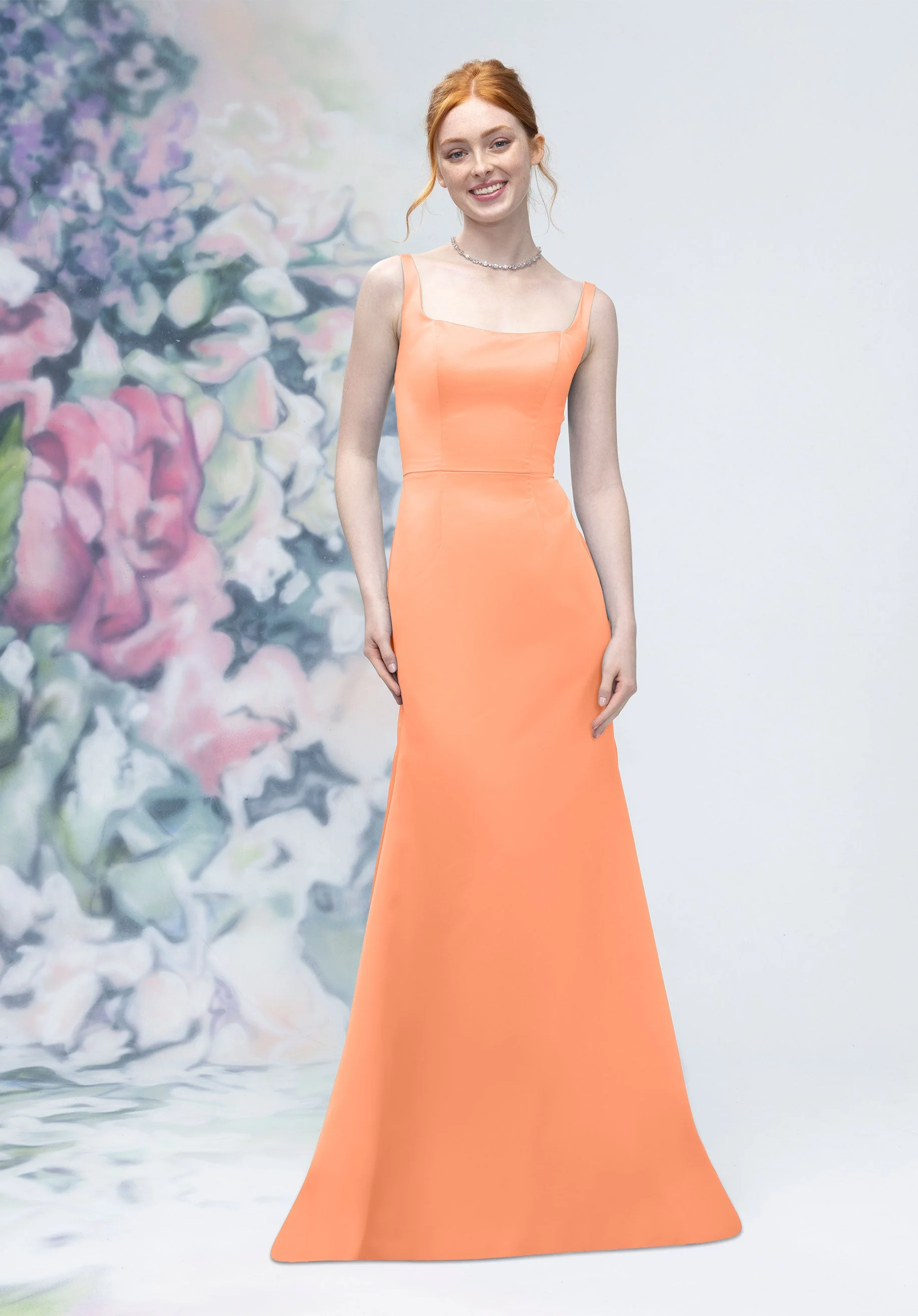 Square Neck Strap Back Satin Bridesmaid Dress - Image 35