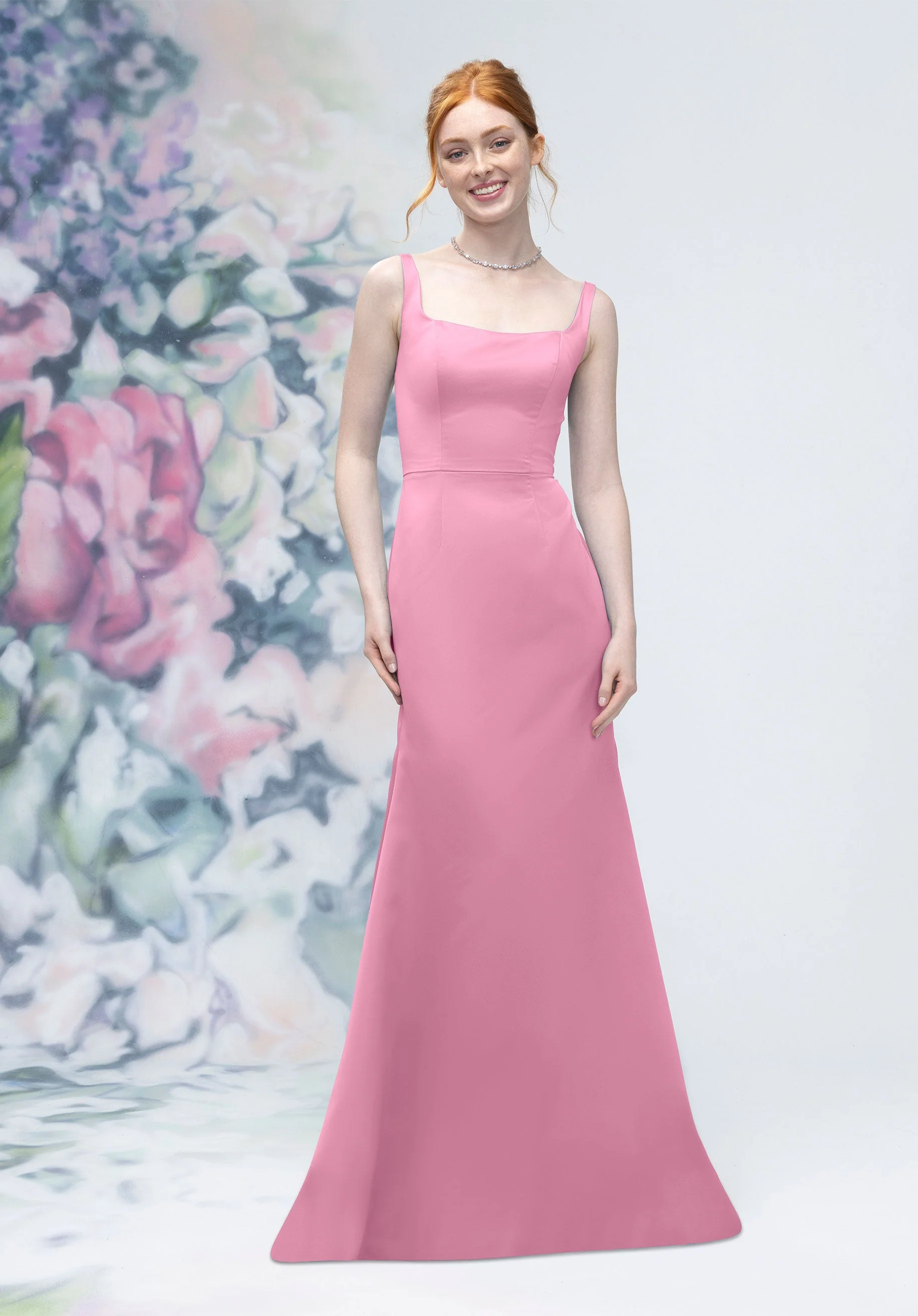 Square Neck Strap Back Satin Bridesmaid Dress - Image 36