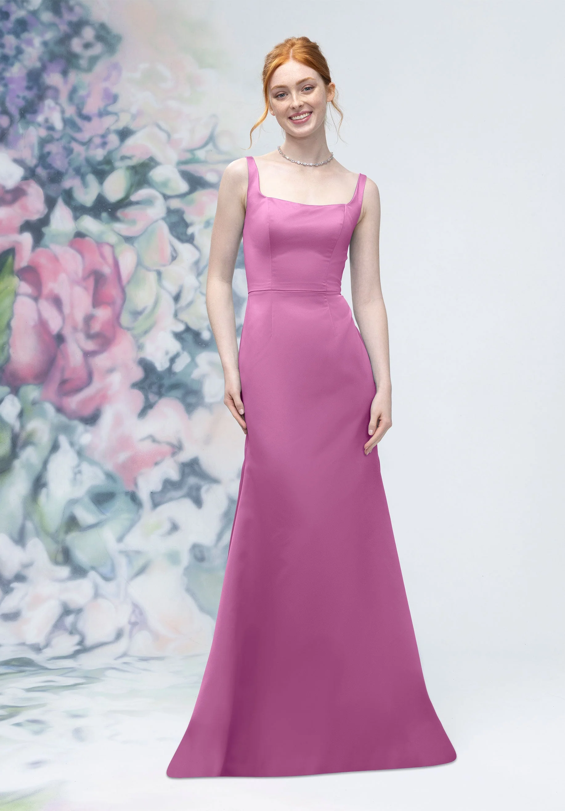 Square Neck Strap Back Satin Bridesmaid Dress - Image 37