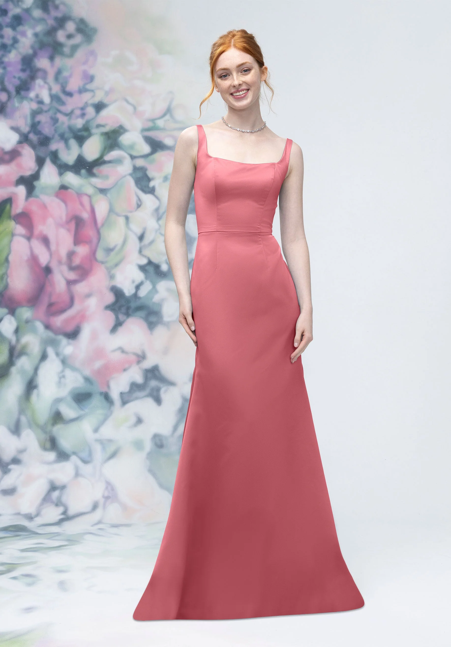 Square Neck Strap Back Satin Bridesmaid Dress - Image 38