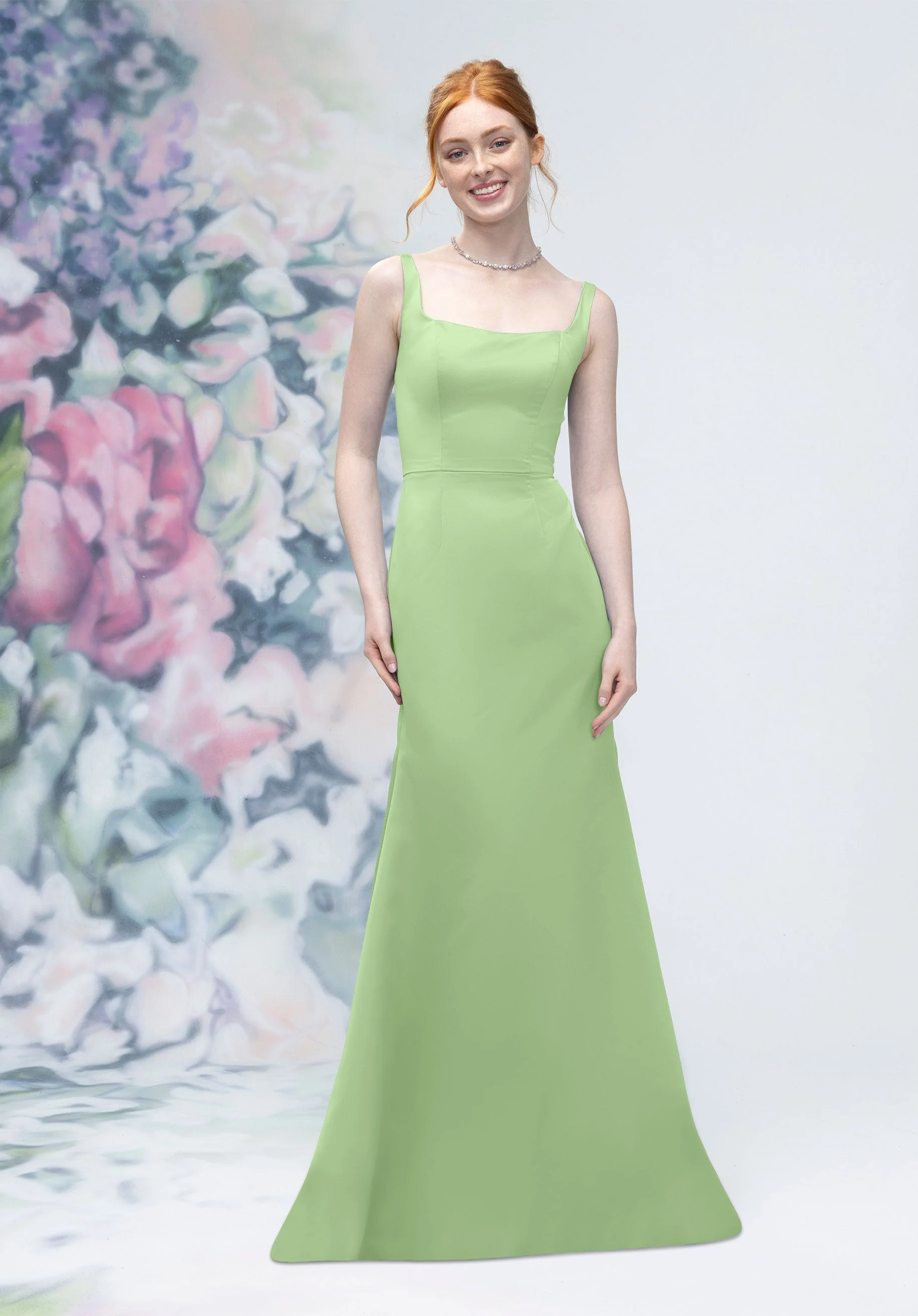 Square Neck Strap Back Satin Bridesmaid Dress - Image 39