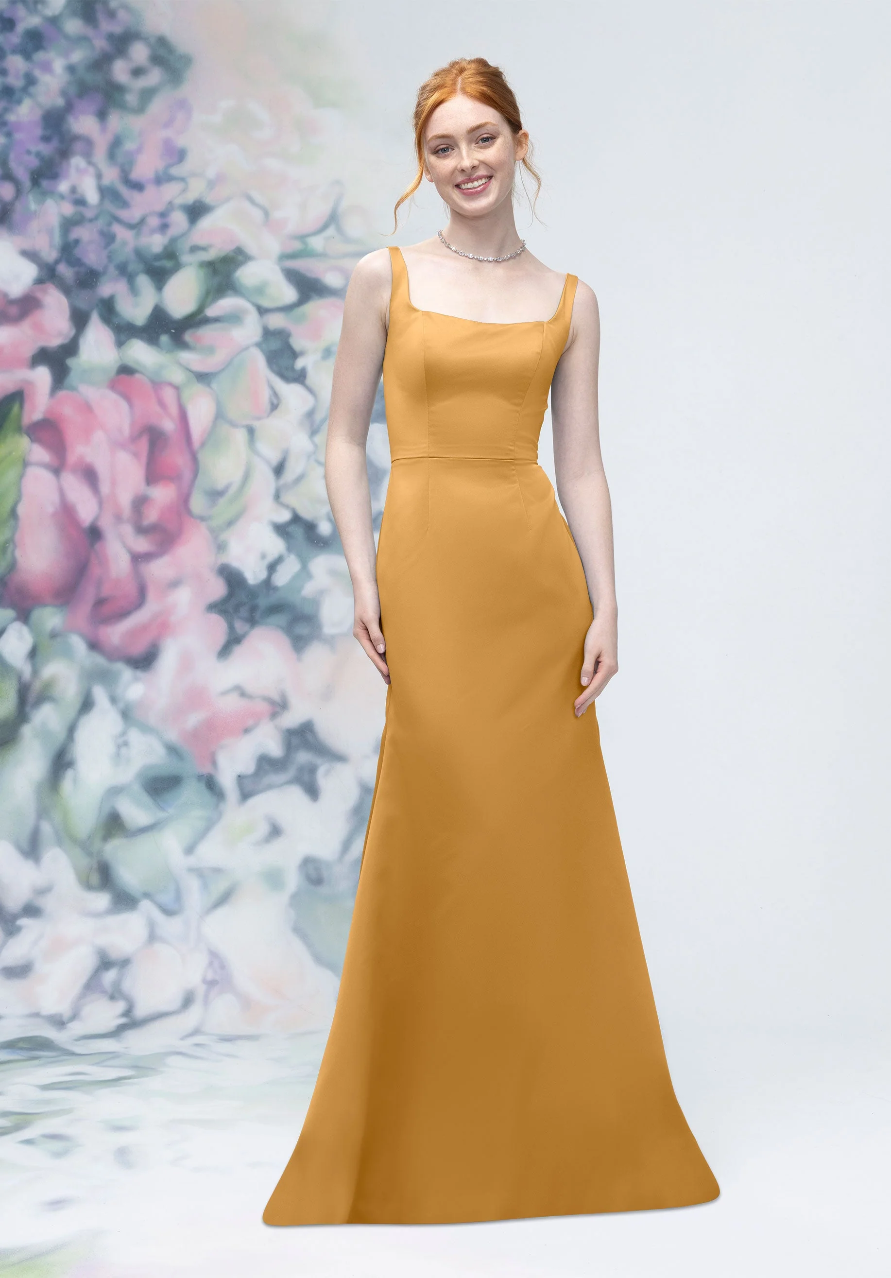 Square Neck Strap Back Satin Bridesmaid Dress - Image 40