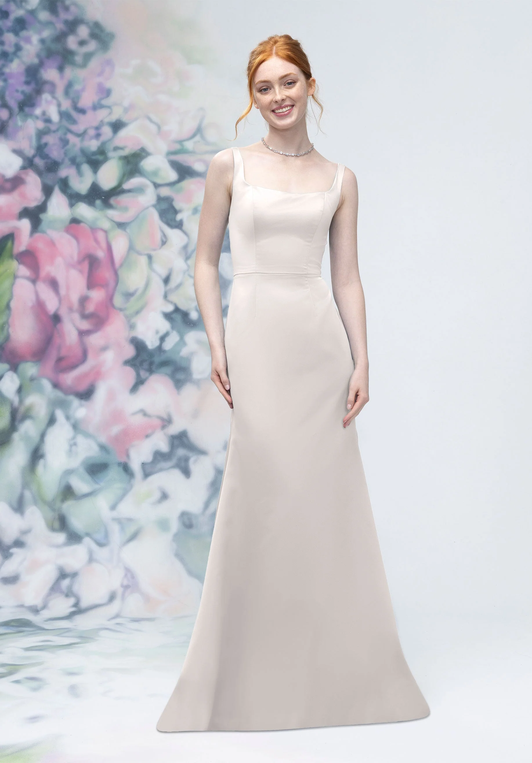 Square Neck Strap Back Satin Bridesmaid Dress - Image 43