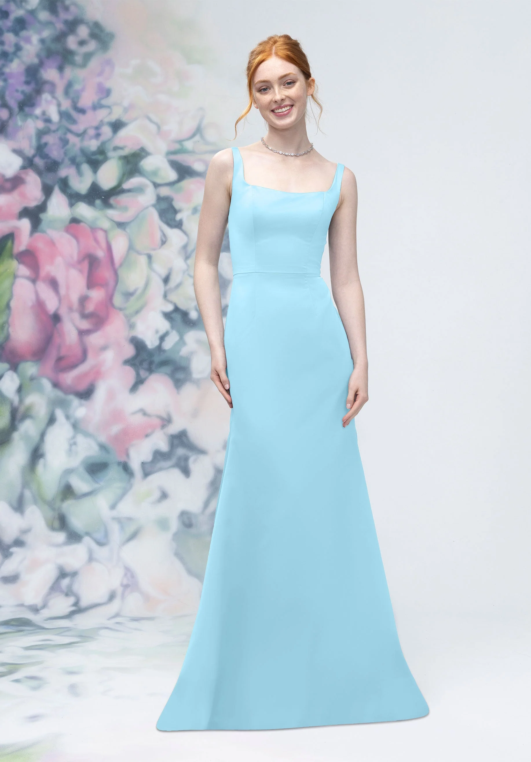 Square Neck Strap Back Satin Bridesmaid Dress - Image 44