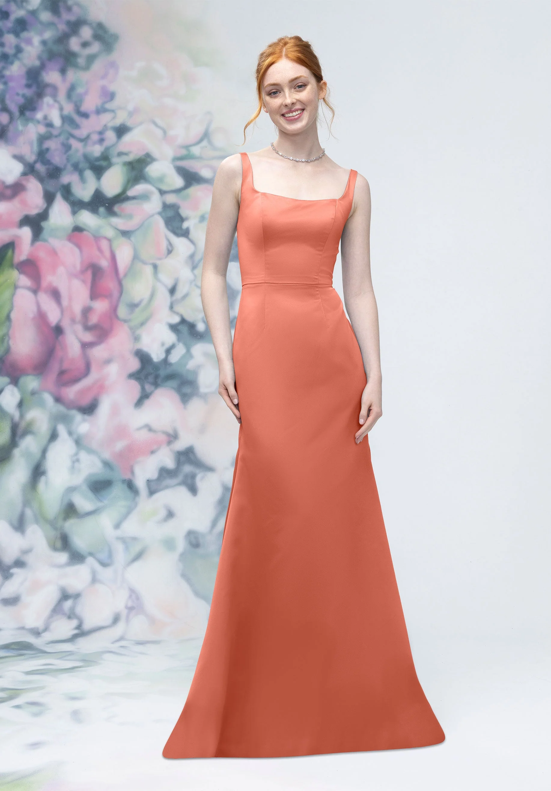 Square Neck Strap Back Satin Bridesmaid Dress - Image 47