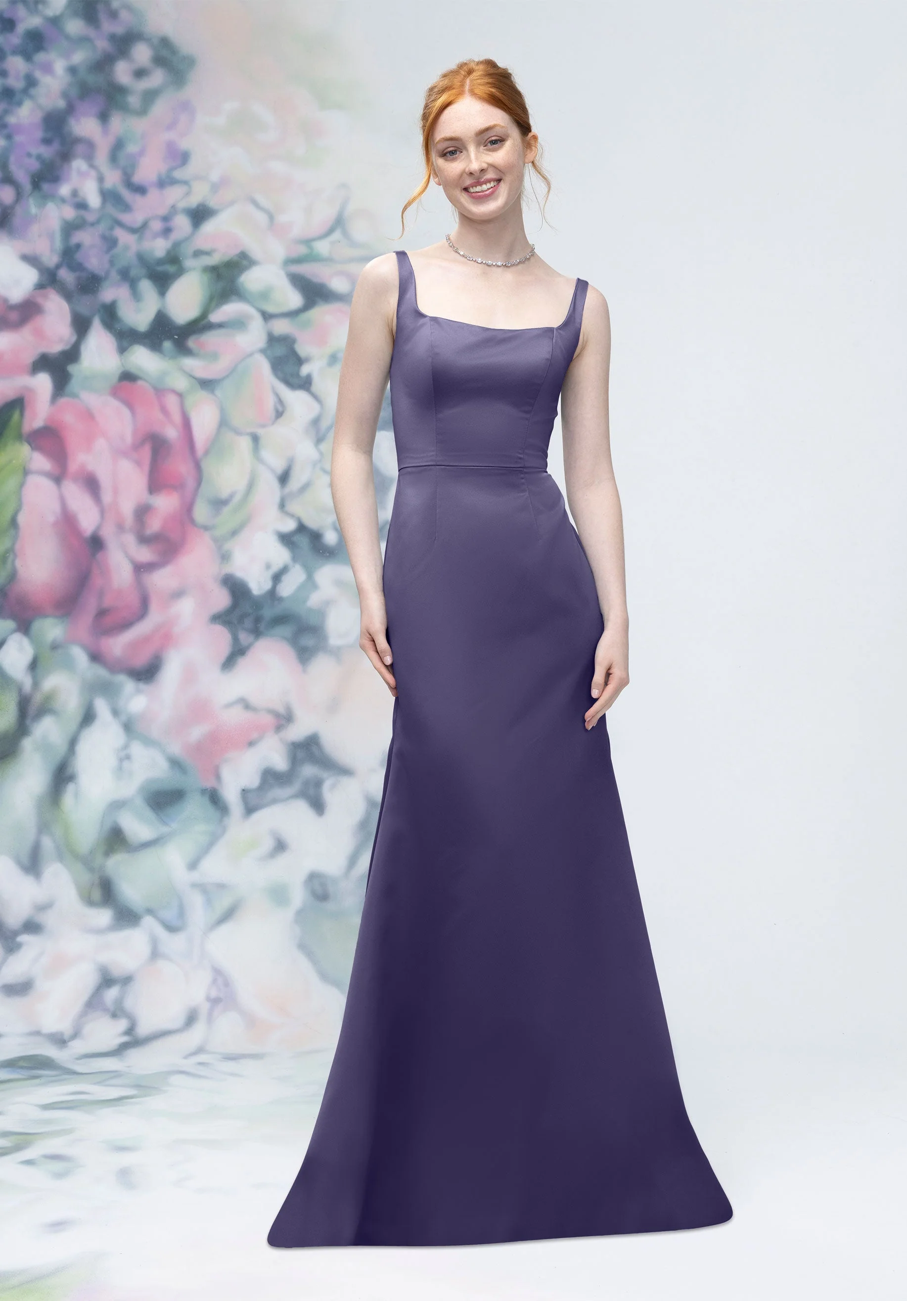 Square Neck Strap Back Satin Bridesmaid Dress - Image 48