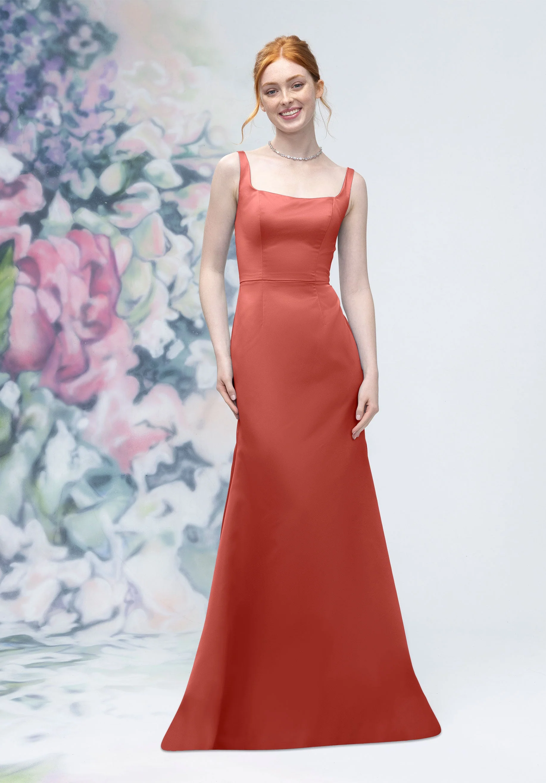 Square Neck Strap Back Satin Bridesmaid Dress - Image 50