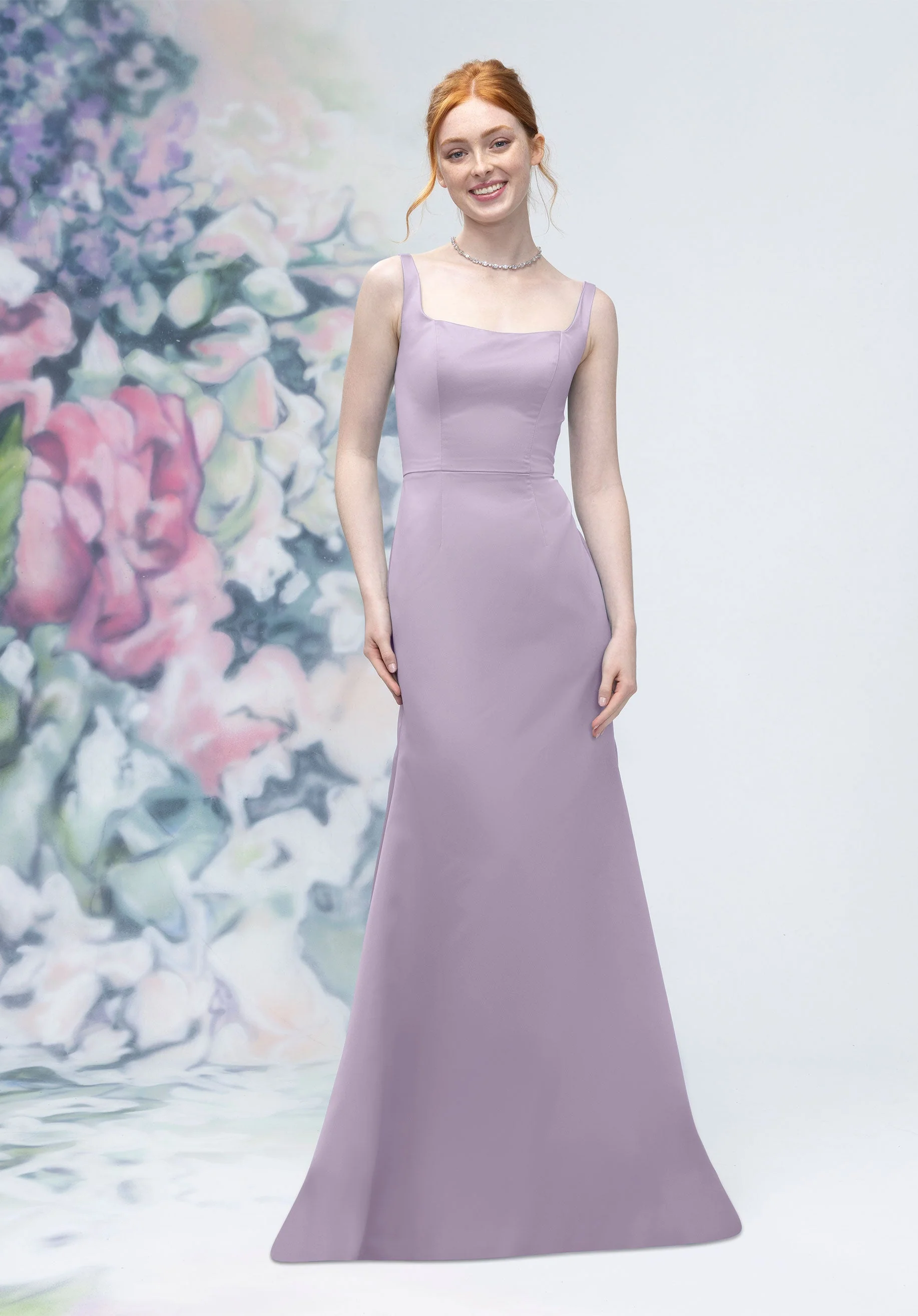 Square Neck Strap Back Satin Bridesmaid Dress - Image 52