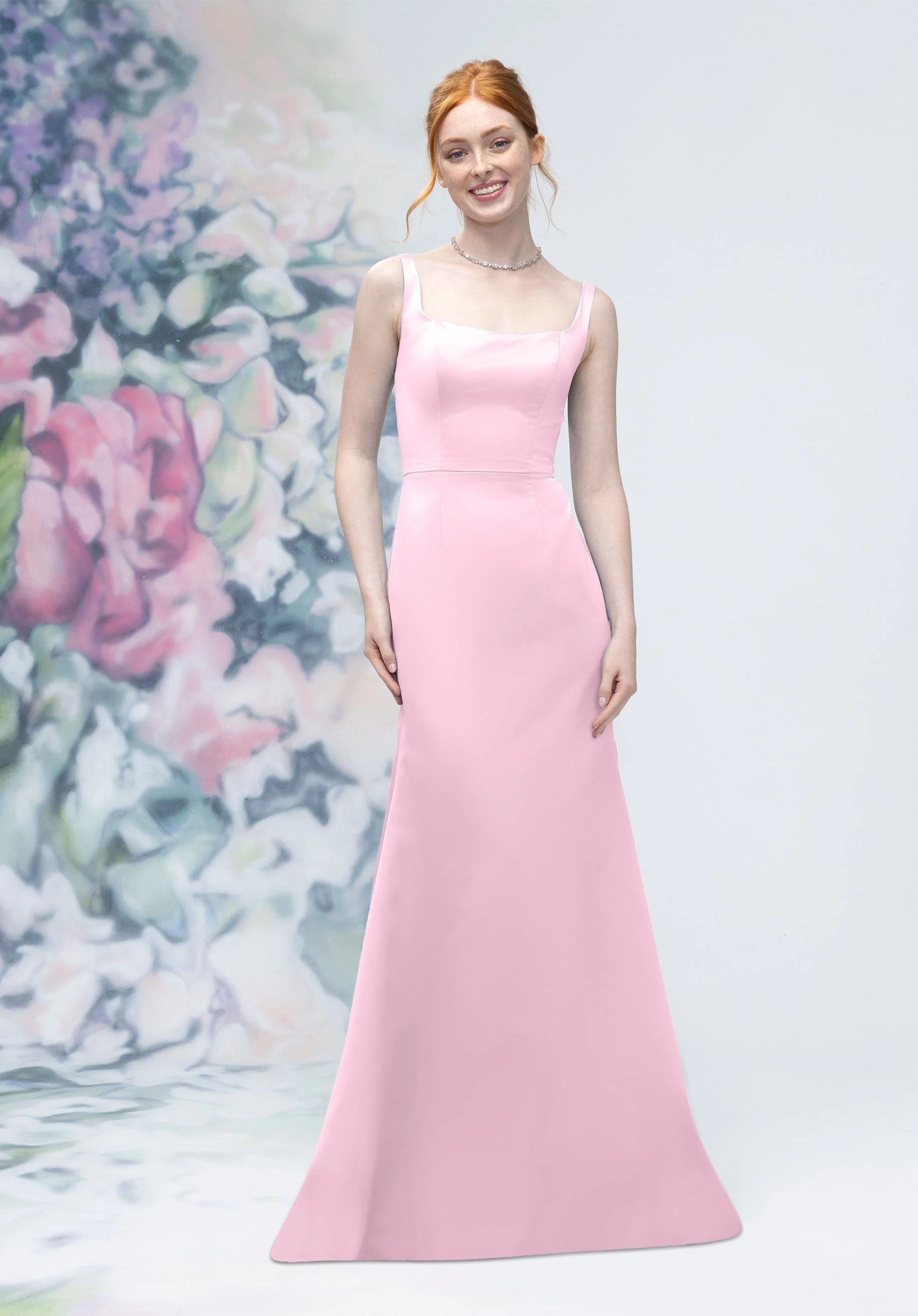 Square Neck Strap Back Satin Bridesmaid Dress - Image 8