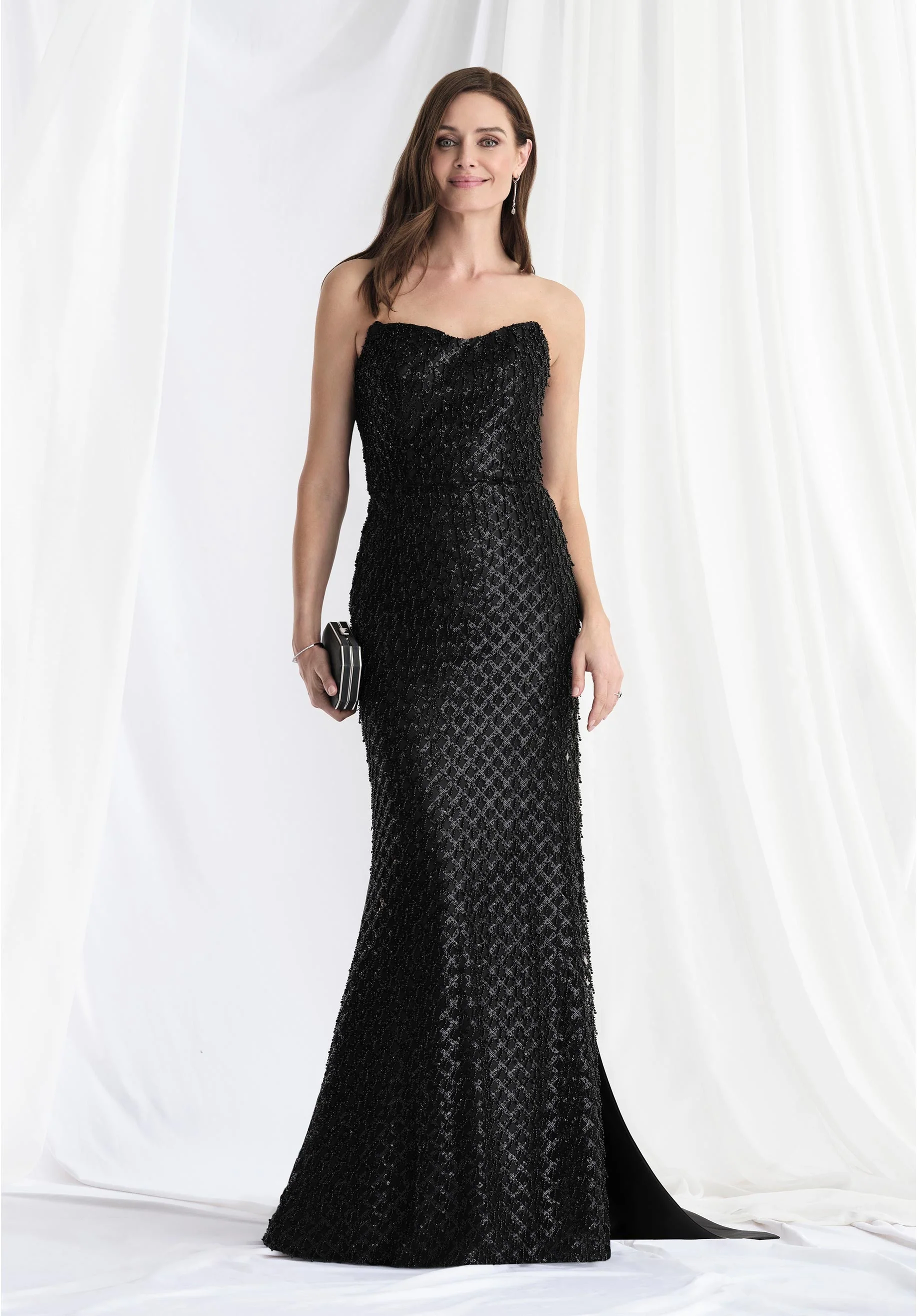Strapless Beaded Fringe Fit and Flare Evening Gown - Image 3